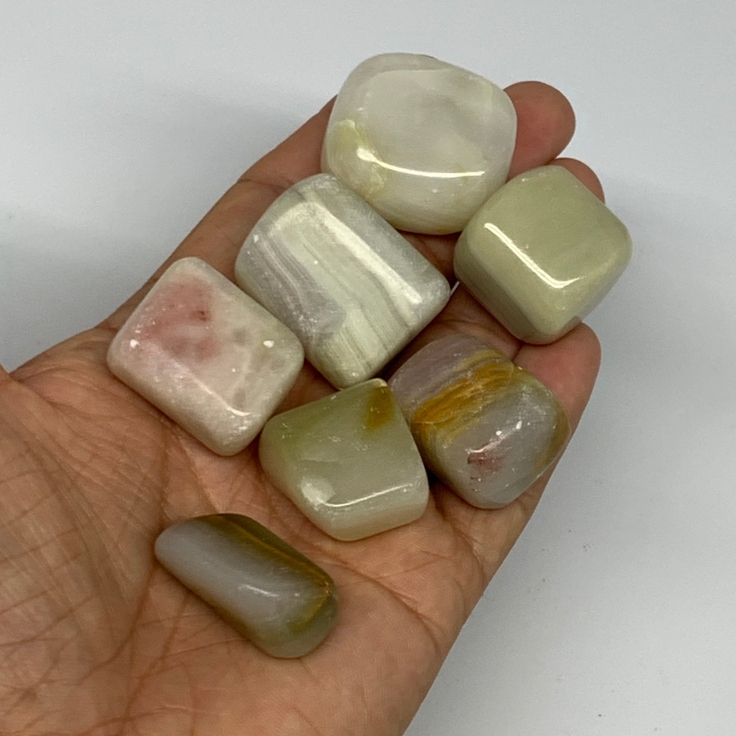 158.8g, 0.9"-1.2", 7pcs, Onyx/Banded Tumbled Stones @Afghanistan, B26710