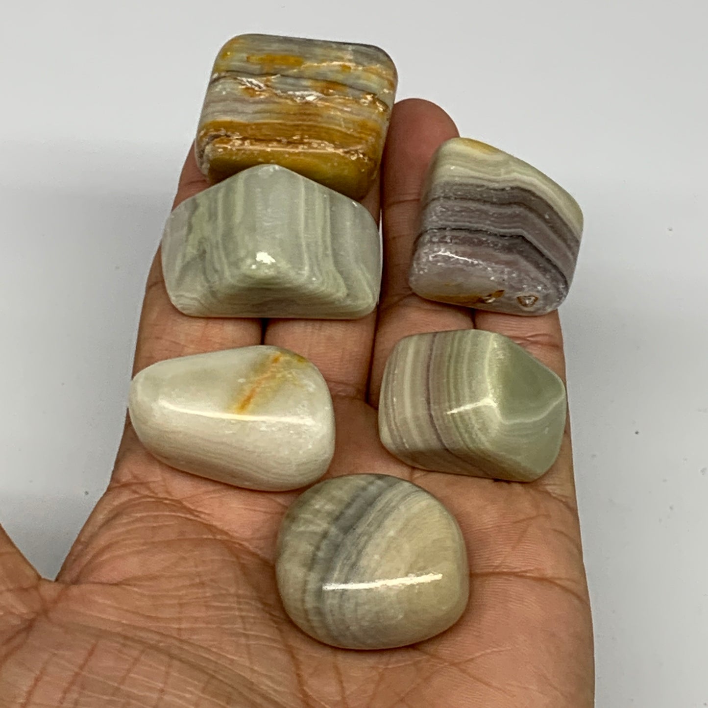 149g, 0.9"-1.3", 6pcs, Onyx/Banded Tumbled Stones @Afghanistan, B26711