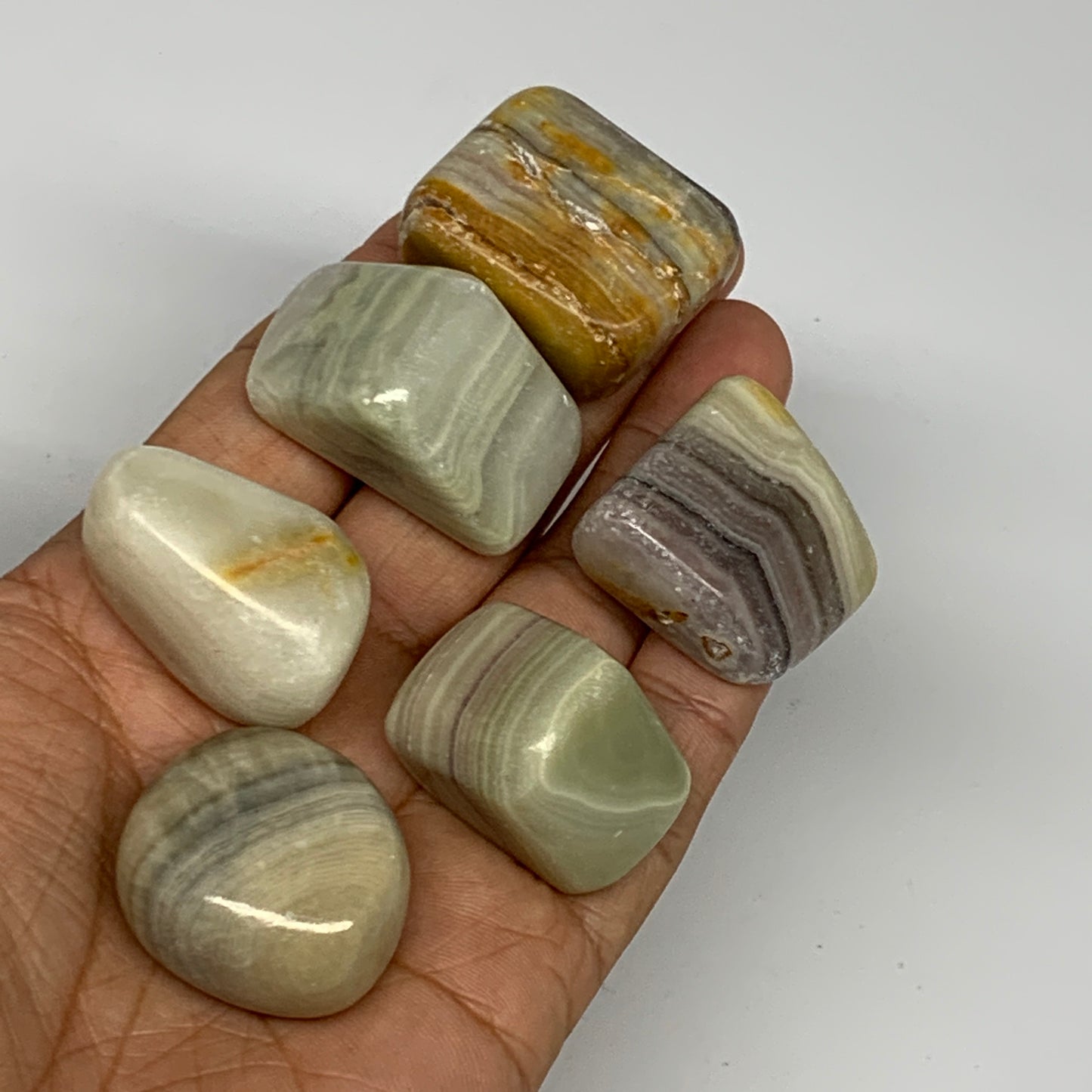 149g, 0.9"-1.3", 6pcs, Onyx/Banded Tumbled Stones @Afghanistan, B26711