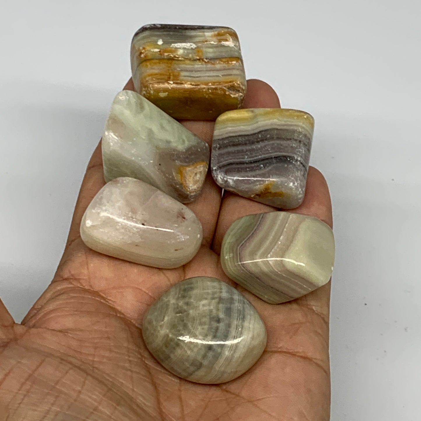 149g, 0.9"-1.3", 6pcs, Onyx/Banded Tumbled Stones @Afghanistan, B26711