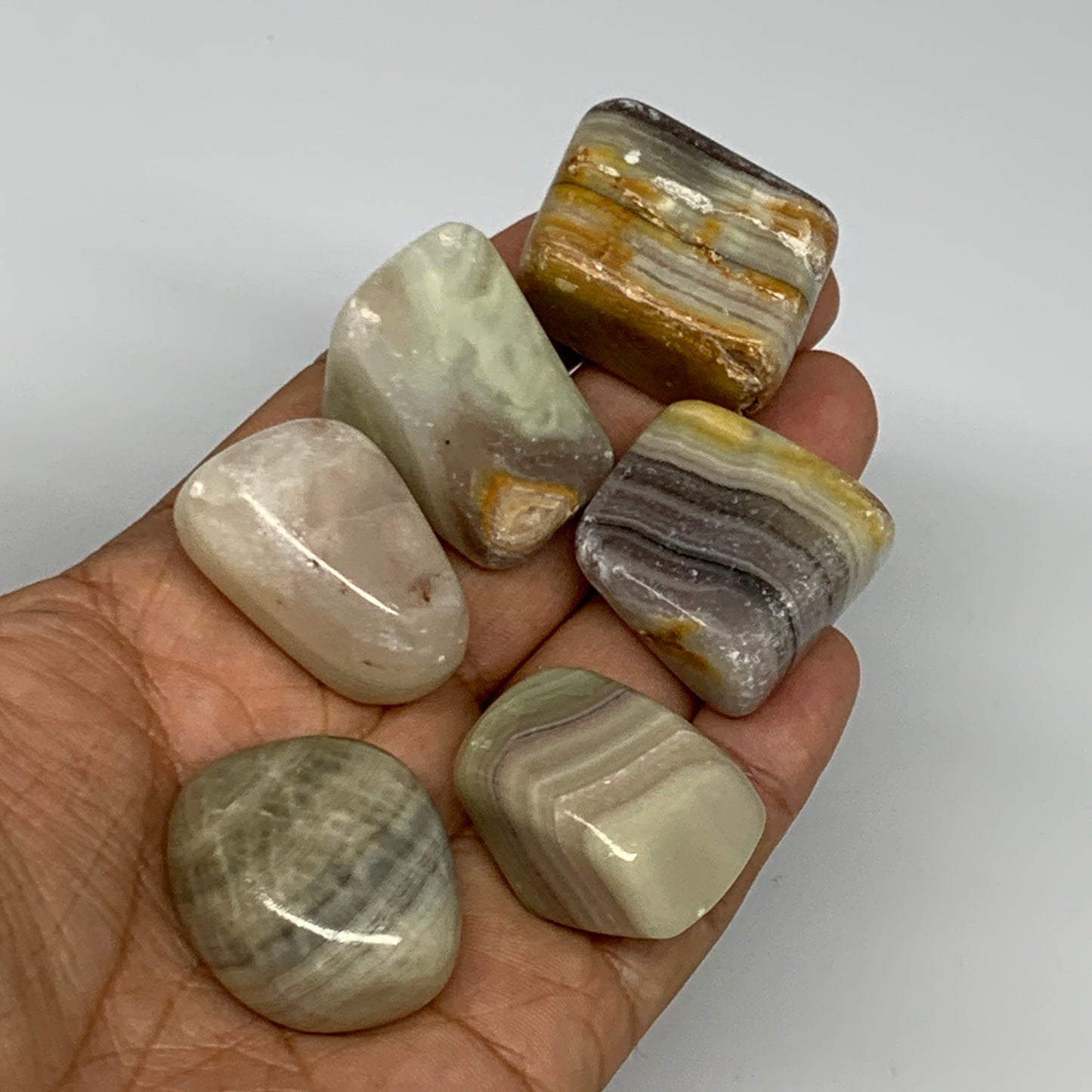 149g, 0.9"-1.3", 6pcs, Onyx/Banded Tumbled Stones @Afghanistan, B26711