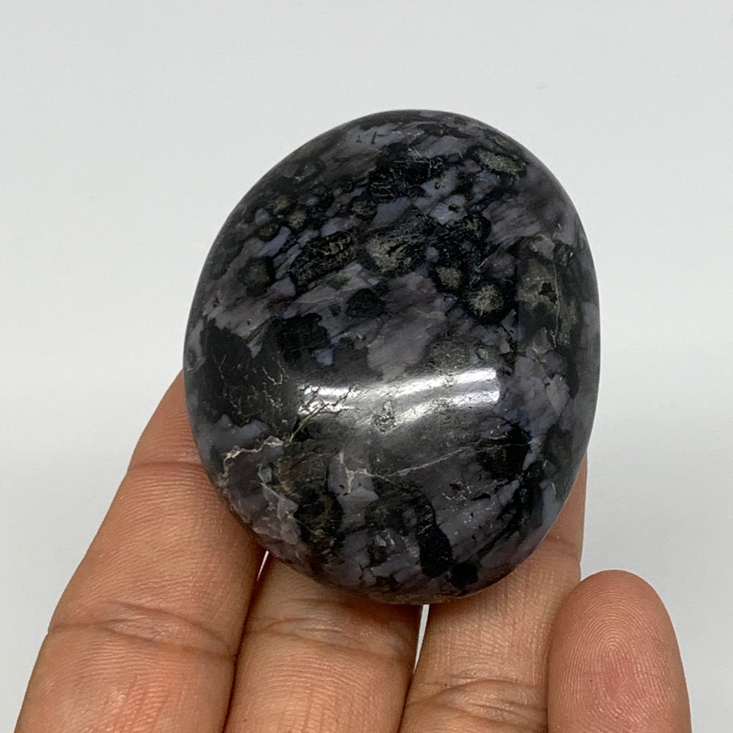 98.5g, 2.1"x1.7"x1", Indigo Gabro (Merlinite) Palm-Stone @Madagascar, B17920