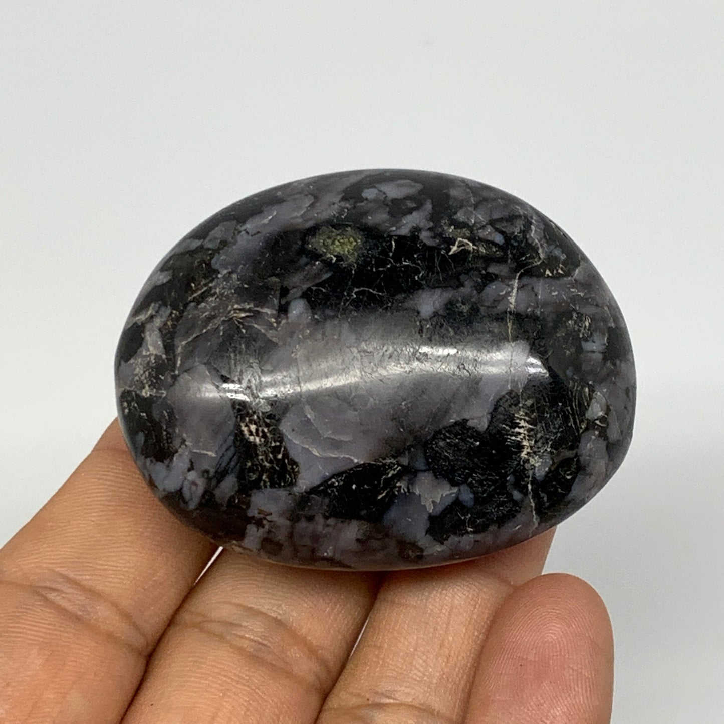 98.5g, 2.1"x1.7"x1", Indigo Gabro (Merlinite) Palm-Stone @Madagascar, B17920