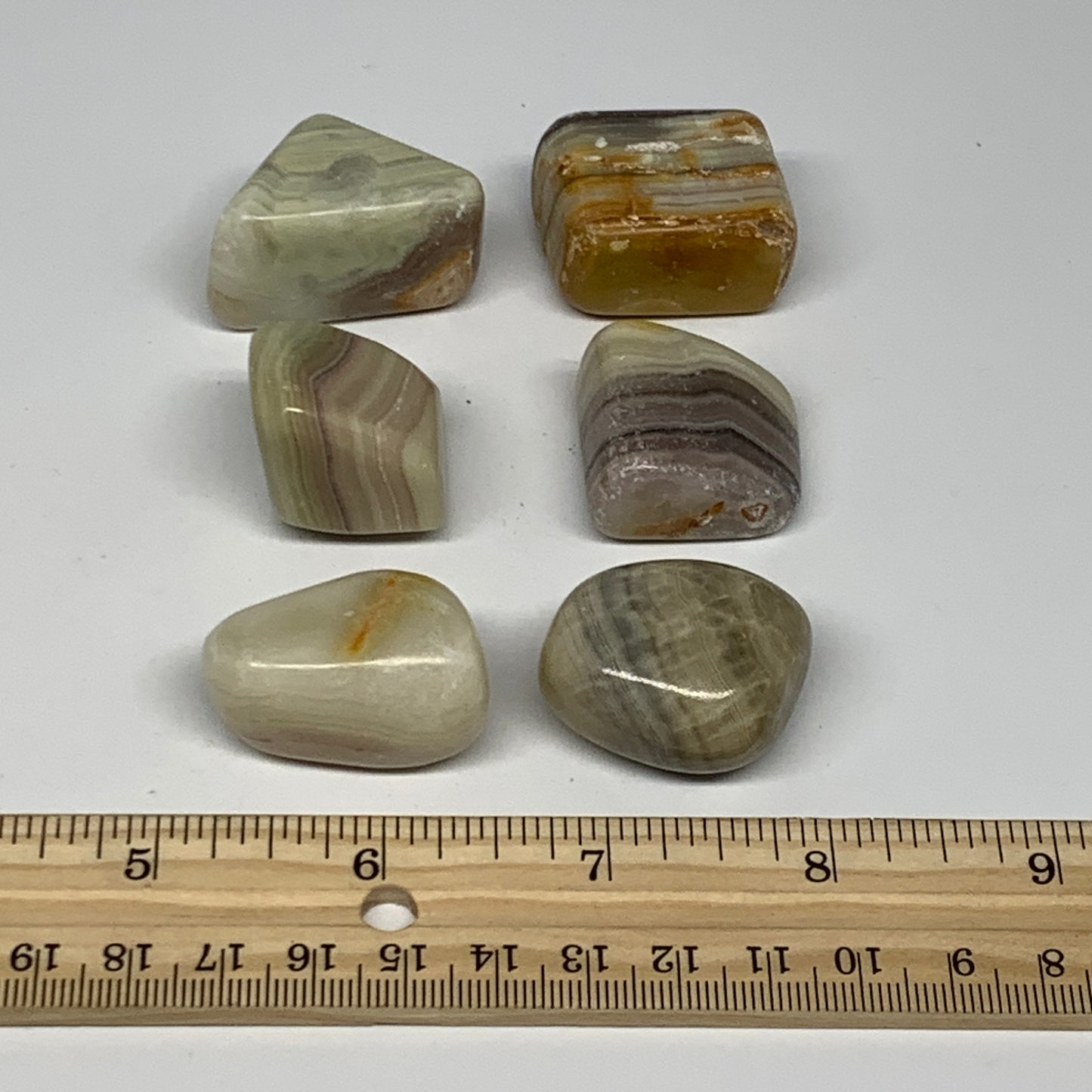 149g, 0.9"-1.3", 6pcs, Onyx/Banded Tumbled Stones @Afghanistan, B26711