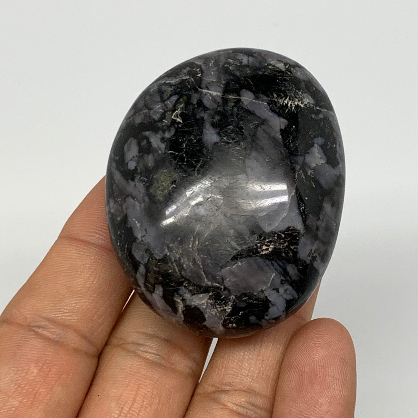 98.5g, 2.1"x1.7"x1", Indigo Gabro (Merlinite) Palm-Stone @Madagascar, B17920