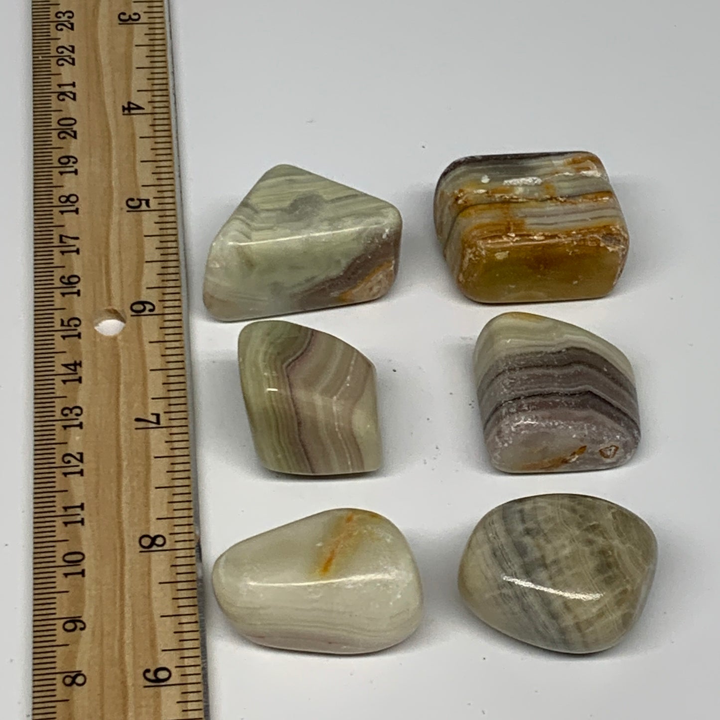149g, 0.9"-1.3", 6pcs, Onyx/Banded Tumbled Stones @Afghanistan, B26711