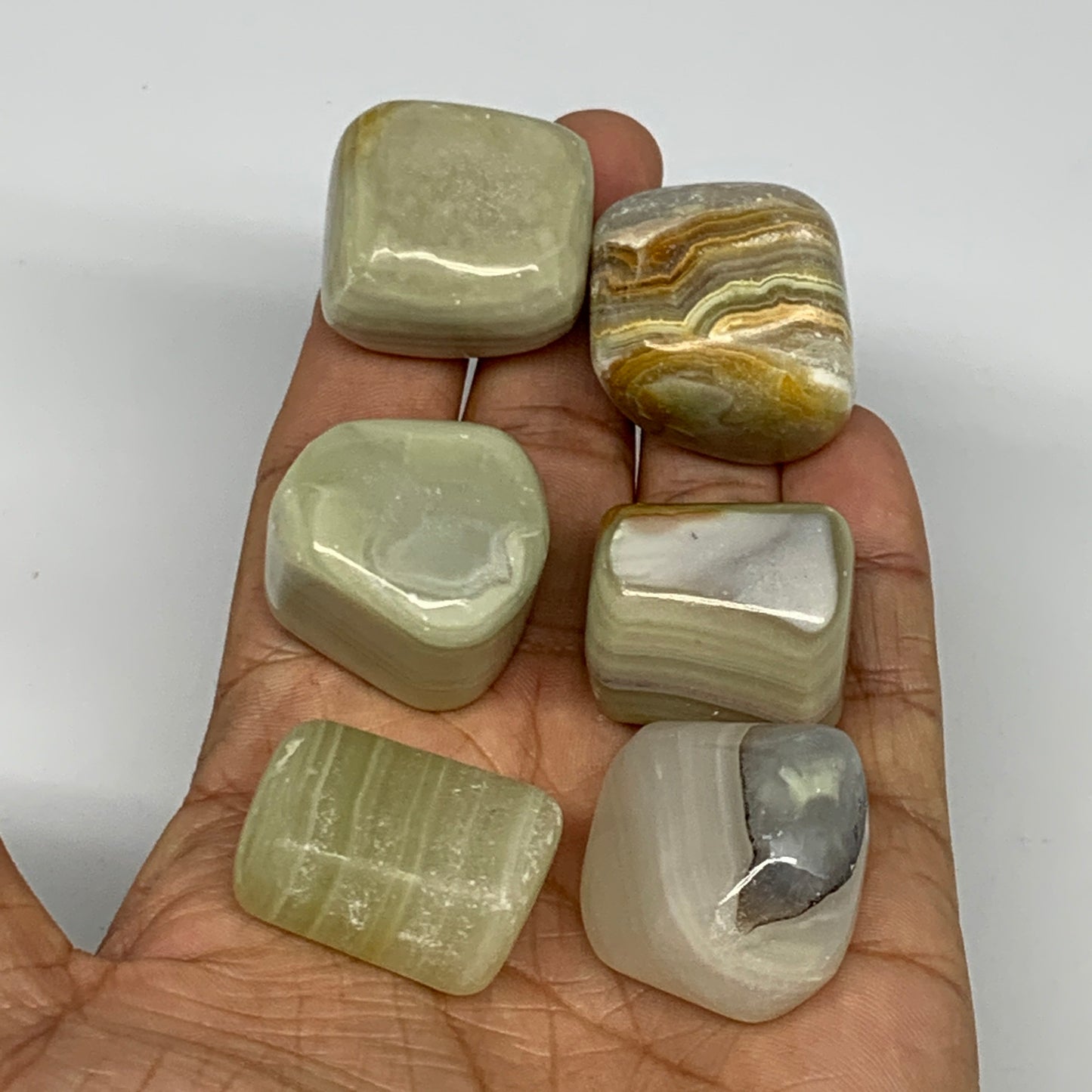 158.1g, 1"-1.1", 6pcs, Onyx/Banded Tumbled Stones @Afghanistan, B26712