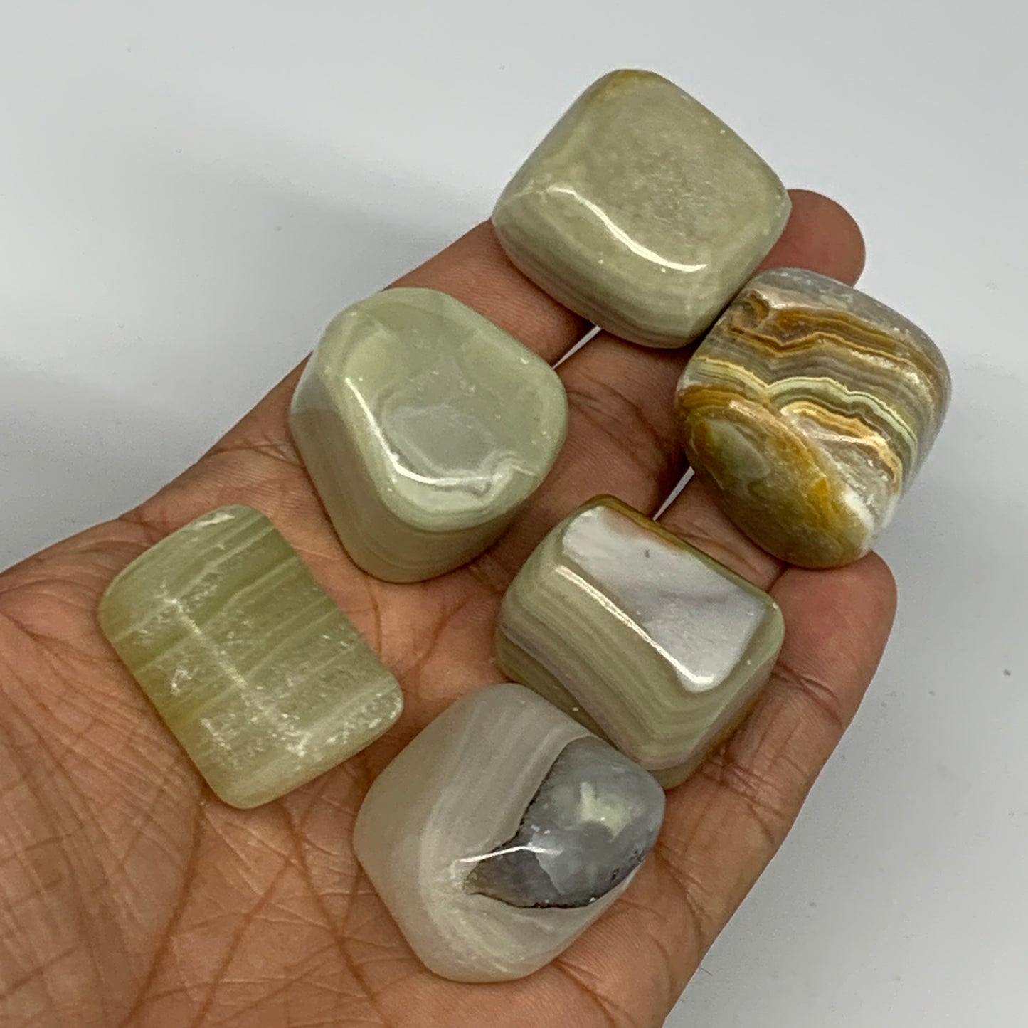 158.1g, 1"-1.1", 6pcs, Onyx/Banded Tumbled Stones @Afghanistan, B26712