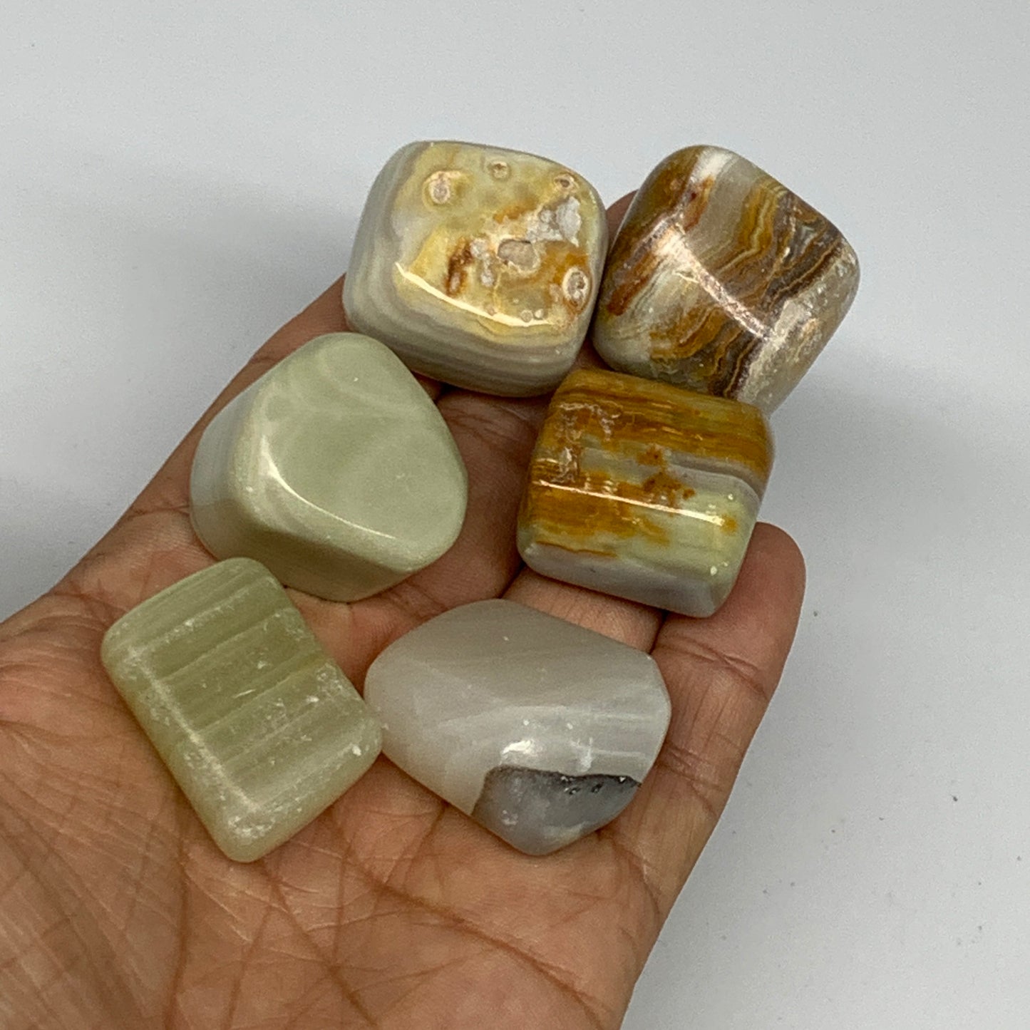 158.1g, 1"-1.1", 6pcs, Onyx/Banded Tumbled Stones @Afghanistan, B26712