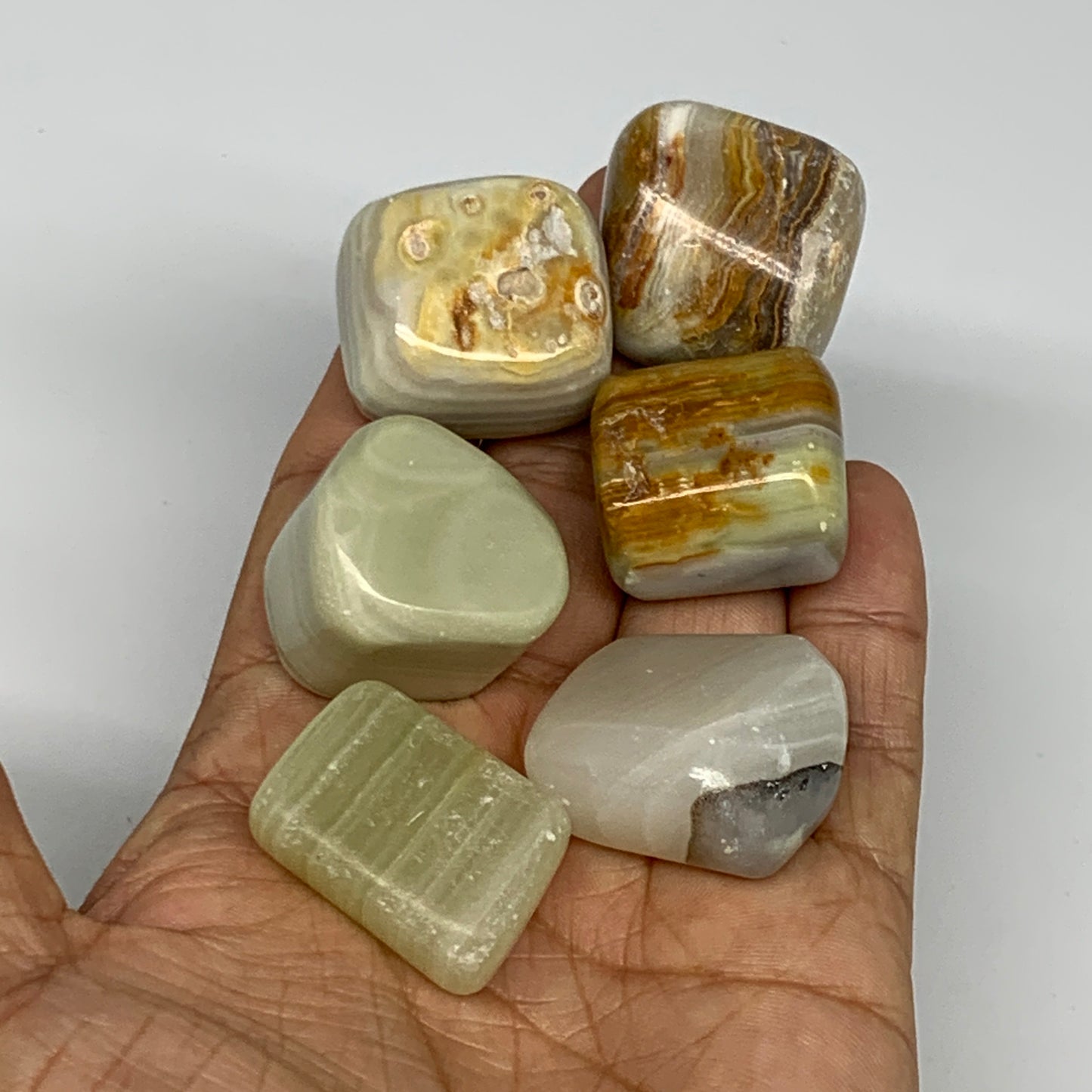 158.1g, 1"-1.1", 6pcs, Onyx/Banded Tumbled Stones @Afghanistan, B26712