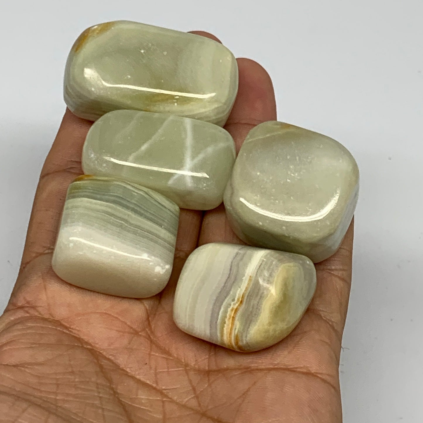 162.1g, 0.9"-1.6", 5pcs, Onyx/Banded Tumbled Stones @Afghanistan, B26714