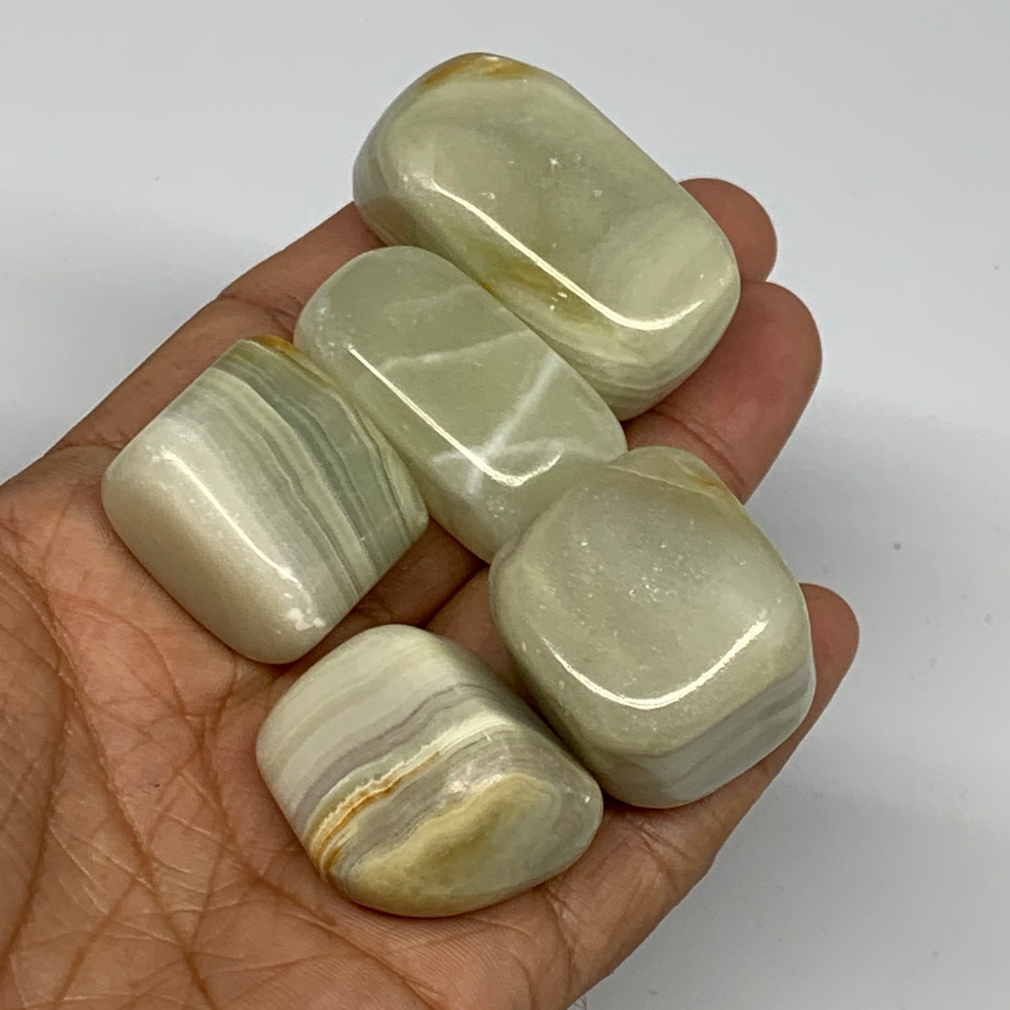 162.1g, 0.9"-1.6", 5pcs, Onyx/Banded Tumbled Stones @Afghanistan, B26714