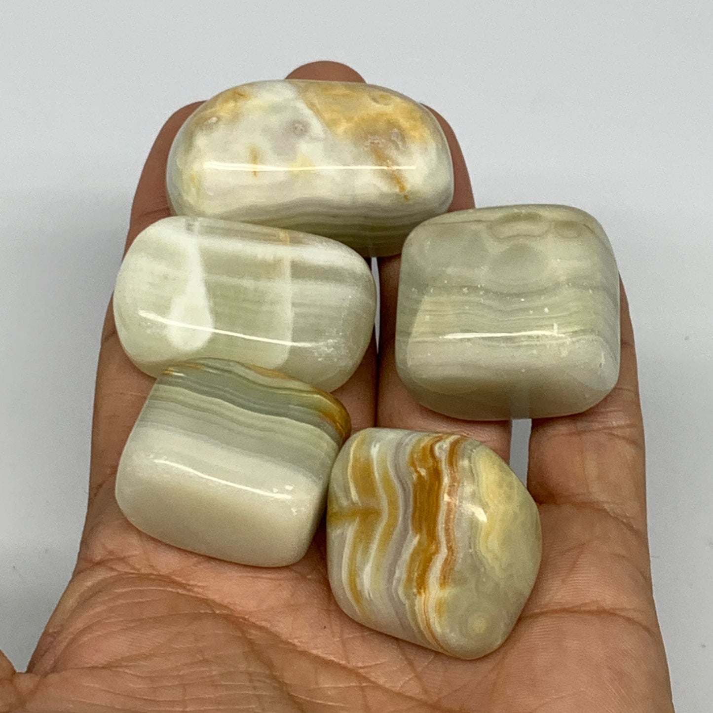 162.1g, 0.9"-1.6", 5pcs, Onyx/Banded Tumbled Stones @Afghanistan, B26714