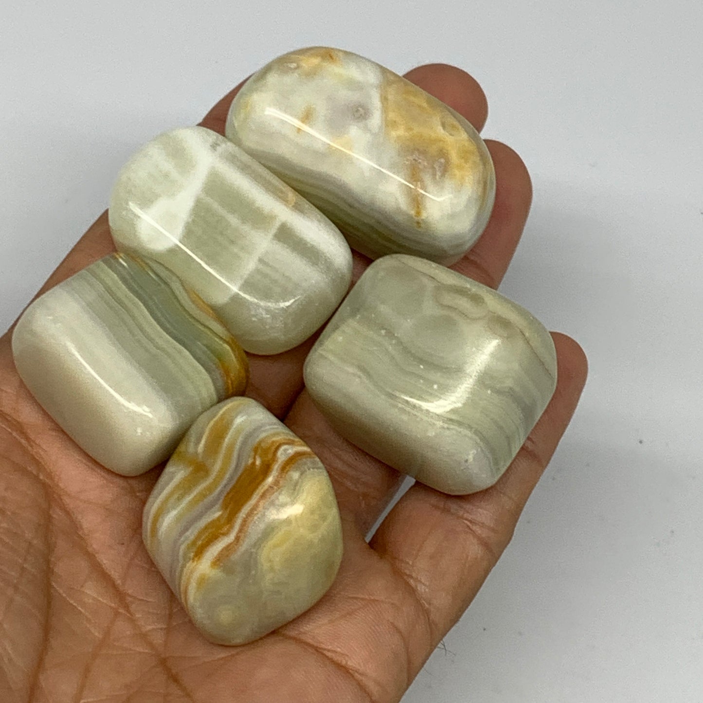 162.1g, 0.9"-1.6", 5pcs, Onyx/Banded Tumbled Stones @Afghanistan, B26714