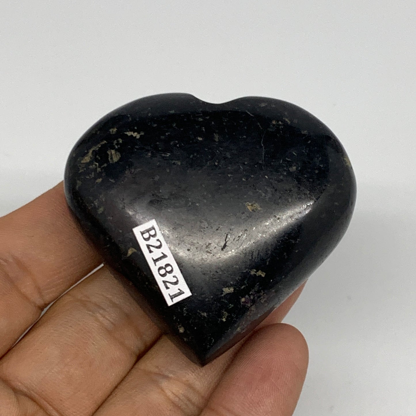 94.7g, 2"x2.1"x0.9", Black Tourmaline Heart Polished Crystal Home Decor, B21821