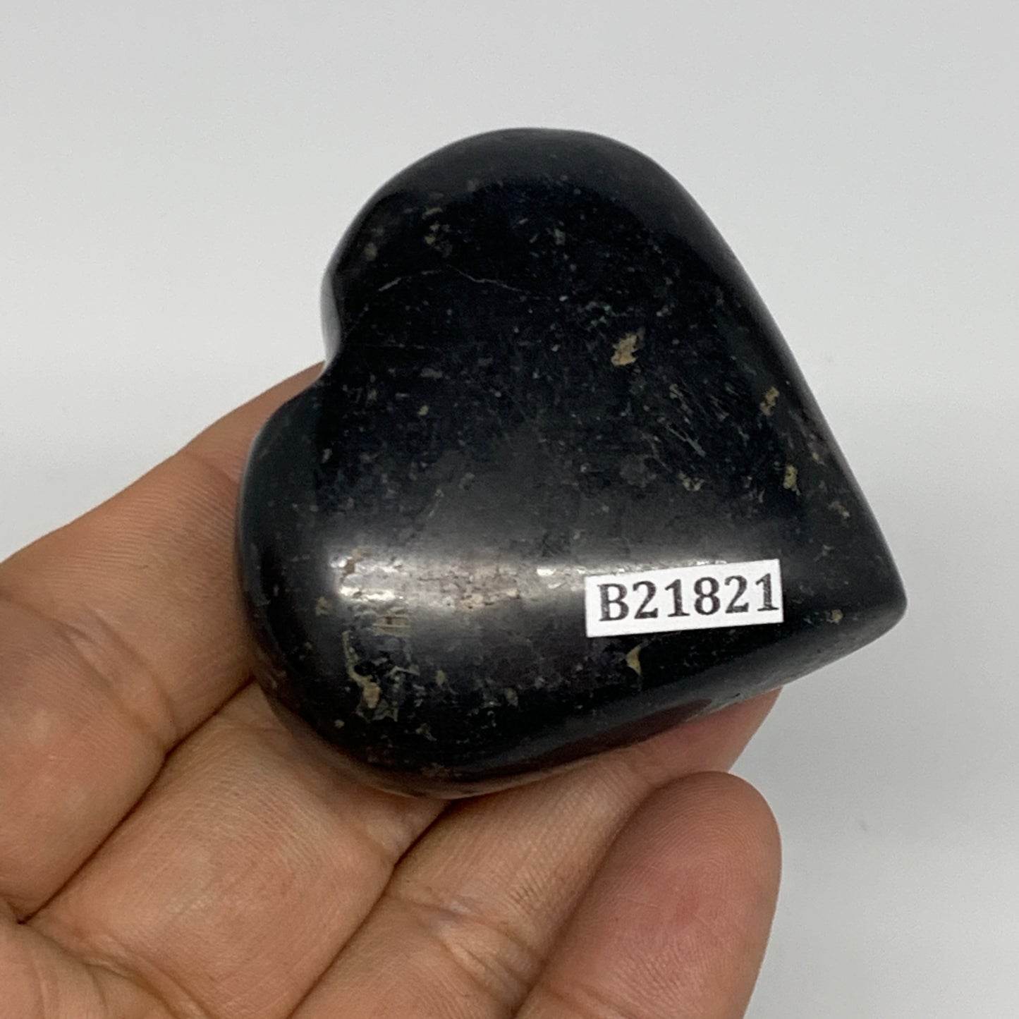 94.7g, 2"x2.1"x0.9", Black Tourmaline Heart Polished Crystal Home Decor, B21821