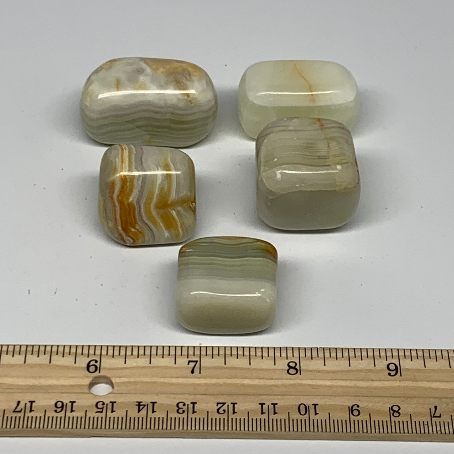 162.1g, 0.9"-1.6", 5pcs, Onyx/Banded Tumbled Stones @Afghanistan, B26714