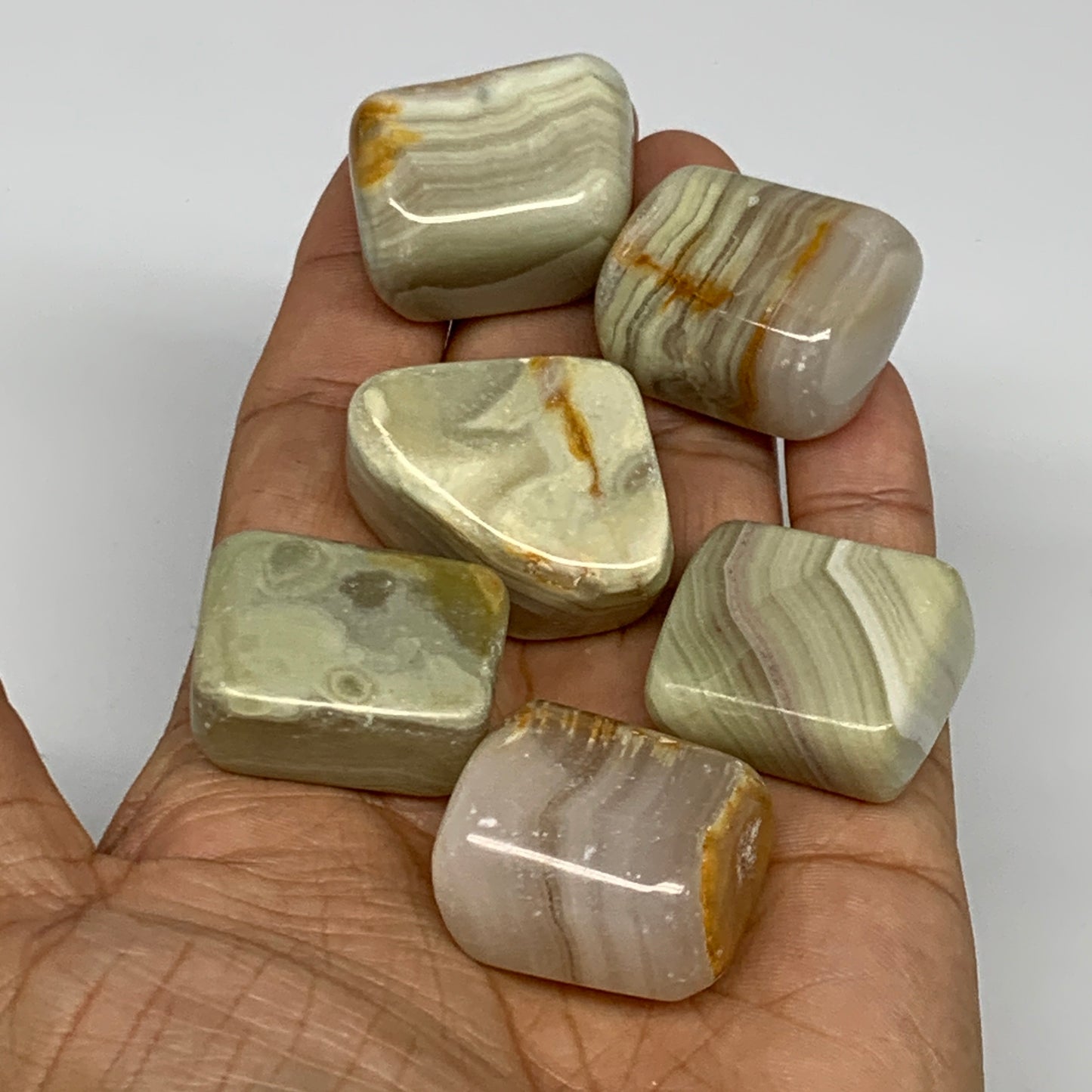 153.5g, 1"-1.2", 6pcs, Onyx/Banded Tumbled Stones @Afghanistan, B26715