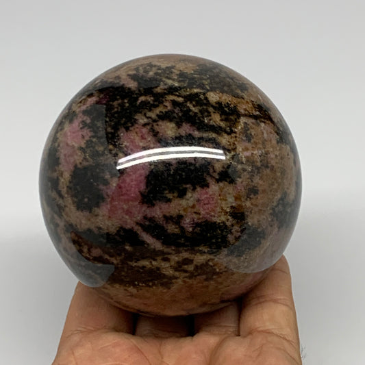 915g,3"(77mm), Natural Untreated Rhodonite Sphere Ball @Madagascar, B22756