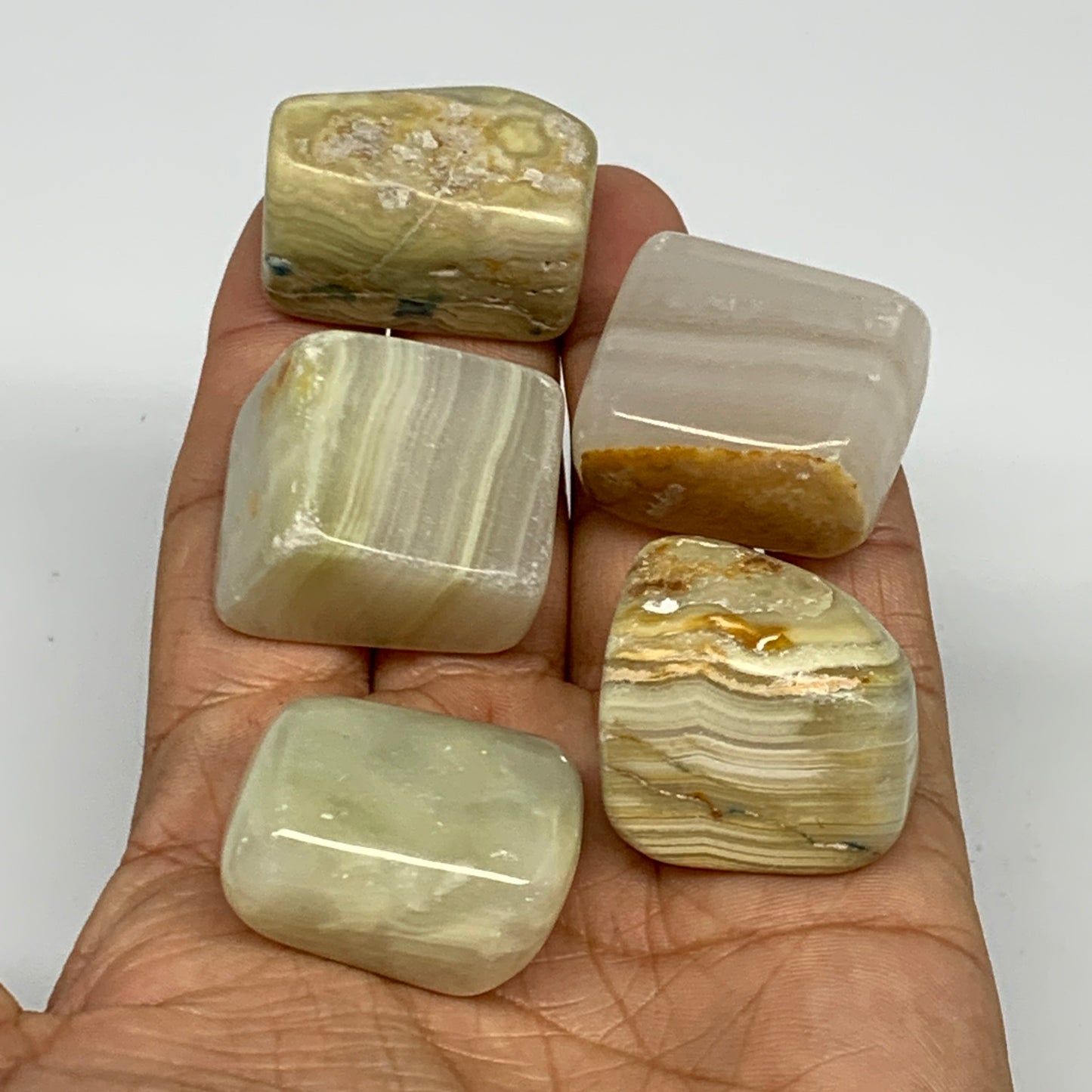 151.9g, 1"-1.2", 5pcs, Onyx/Banded Tumbled Stones @Afghanistan, B26717