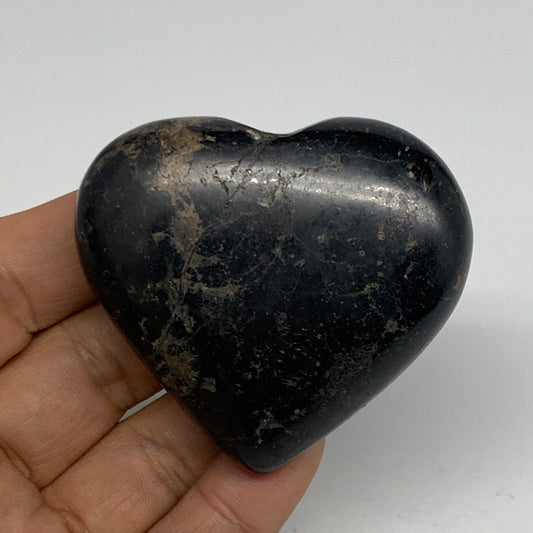 123g, 2.1"x2.4"x0.9", Black Tourmaline Heart Polished Crystal Home Decor, B21824