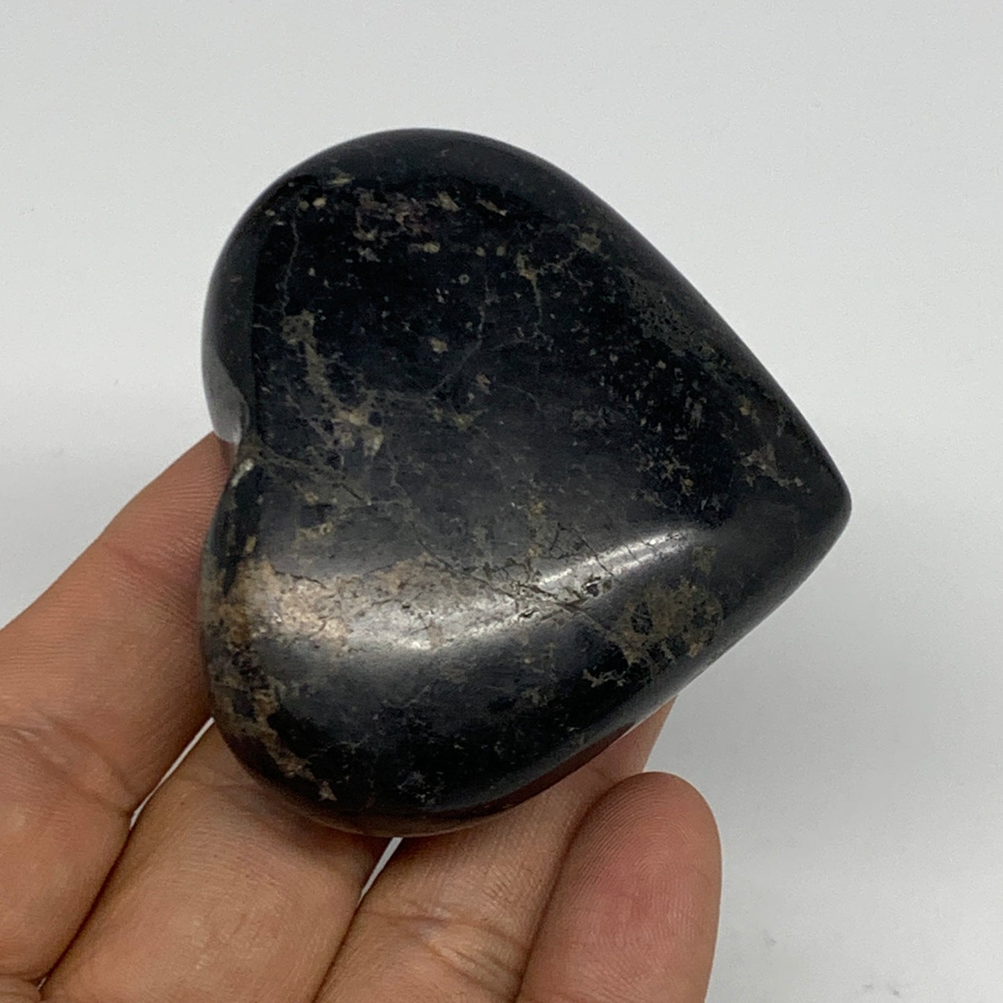 123g, 2.1"x2.4"x0.9", Black Tourmaline Heart Polished Crystal Home Decor, B21824