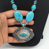 1pc, Turkmen Necklace Pendant Statement Tribal Marquise Turquoise Inlay, TN805