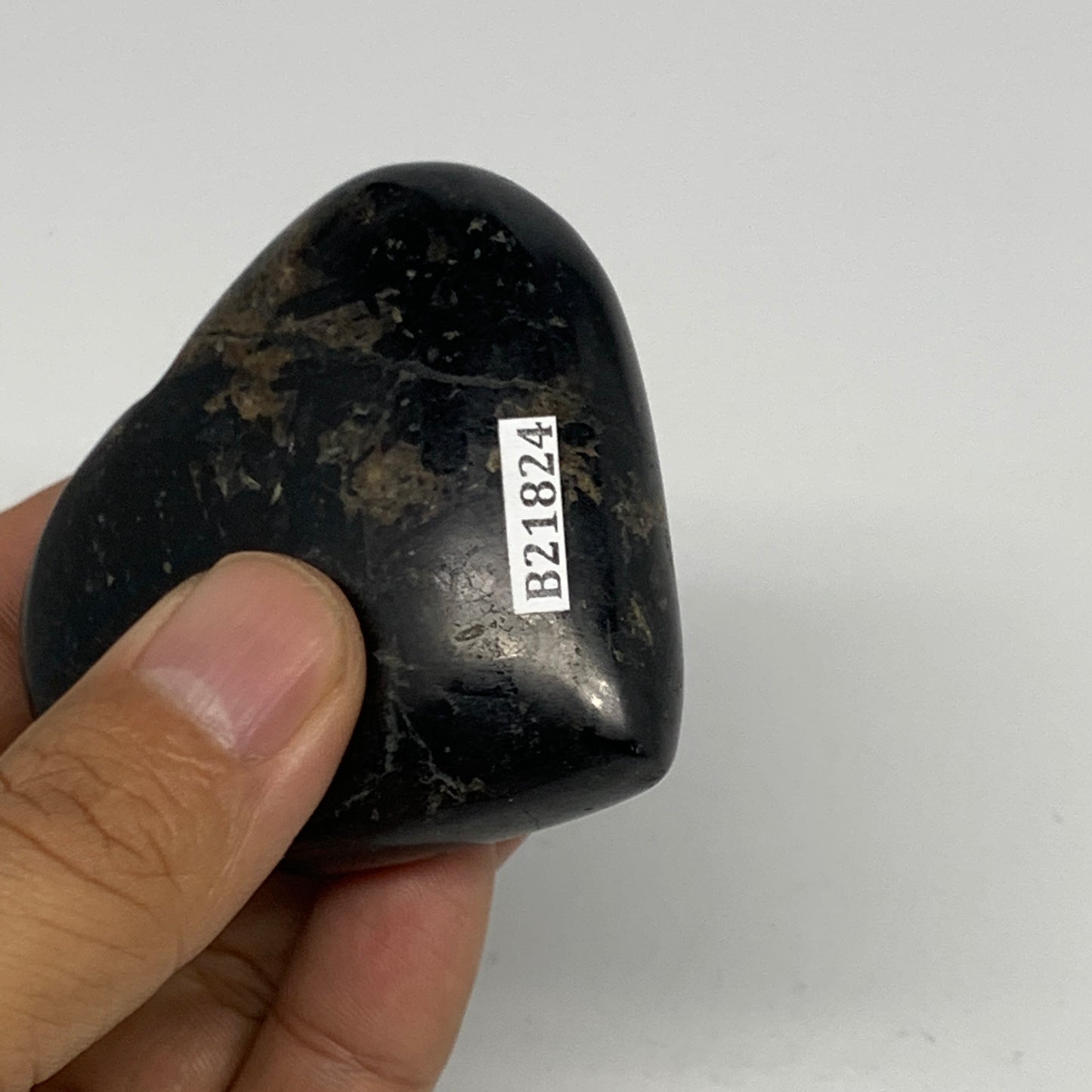 123g, 2.1"x2.4"x0.9", Black Tourmaline Heart Polished Crystal Home Decor, B21824