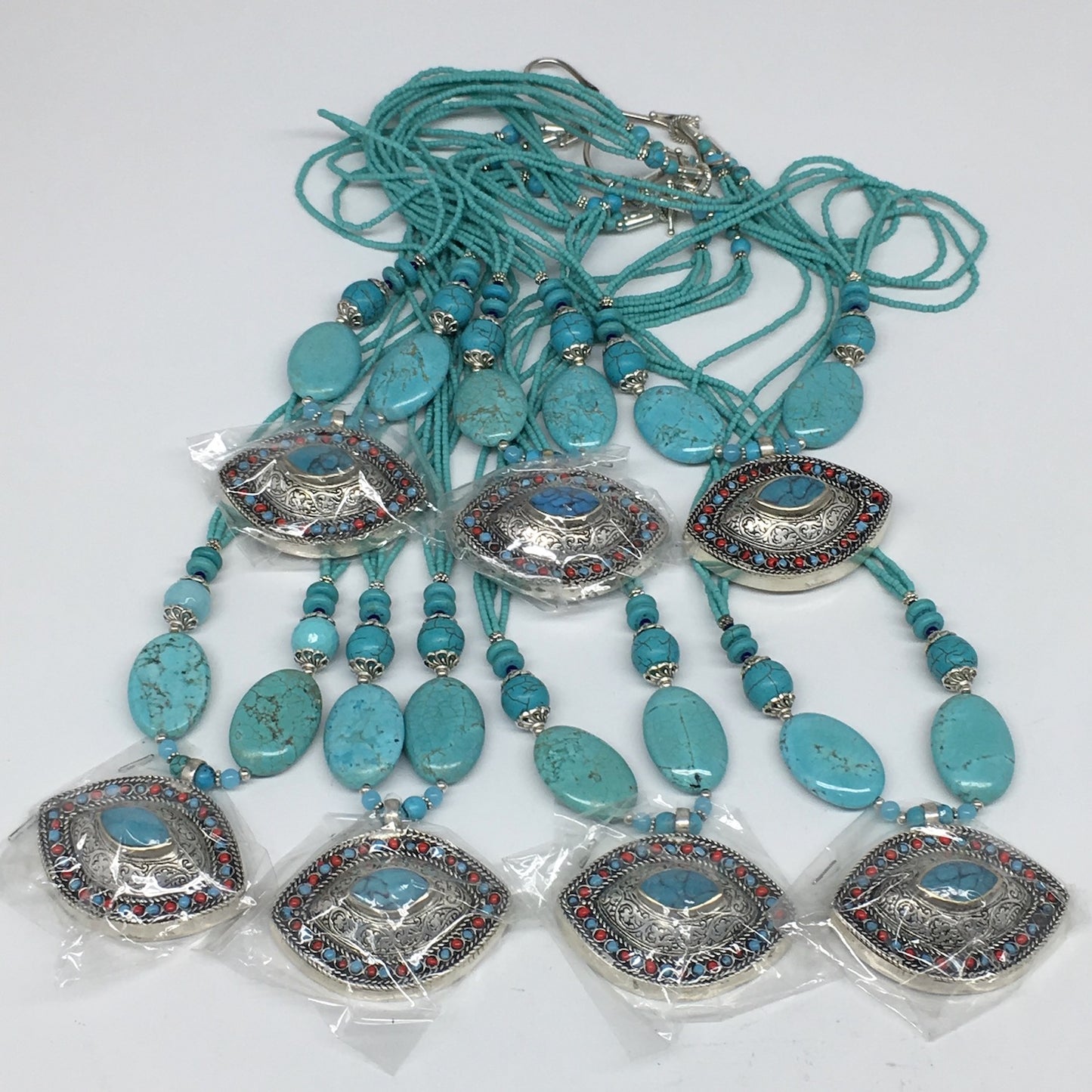 1pc, Turkmen Necklace Pendant Statement Tribal Marquise Turquoise Inlay, TN805