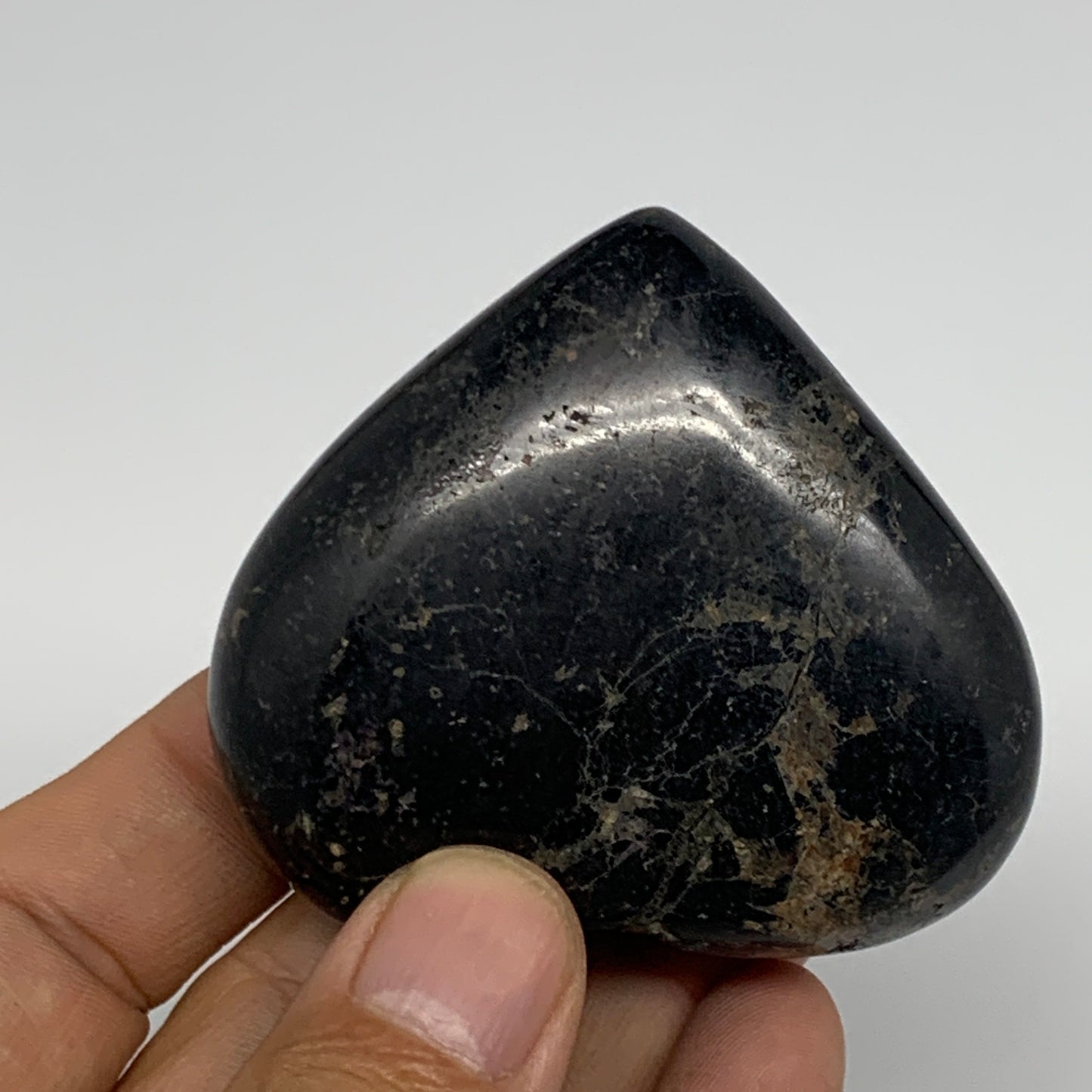 123g, 2.1"x2.4"x0.9", Black Tourmaline Heart Polished Crystal Home Decor, B21824