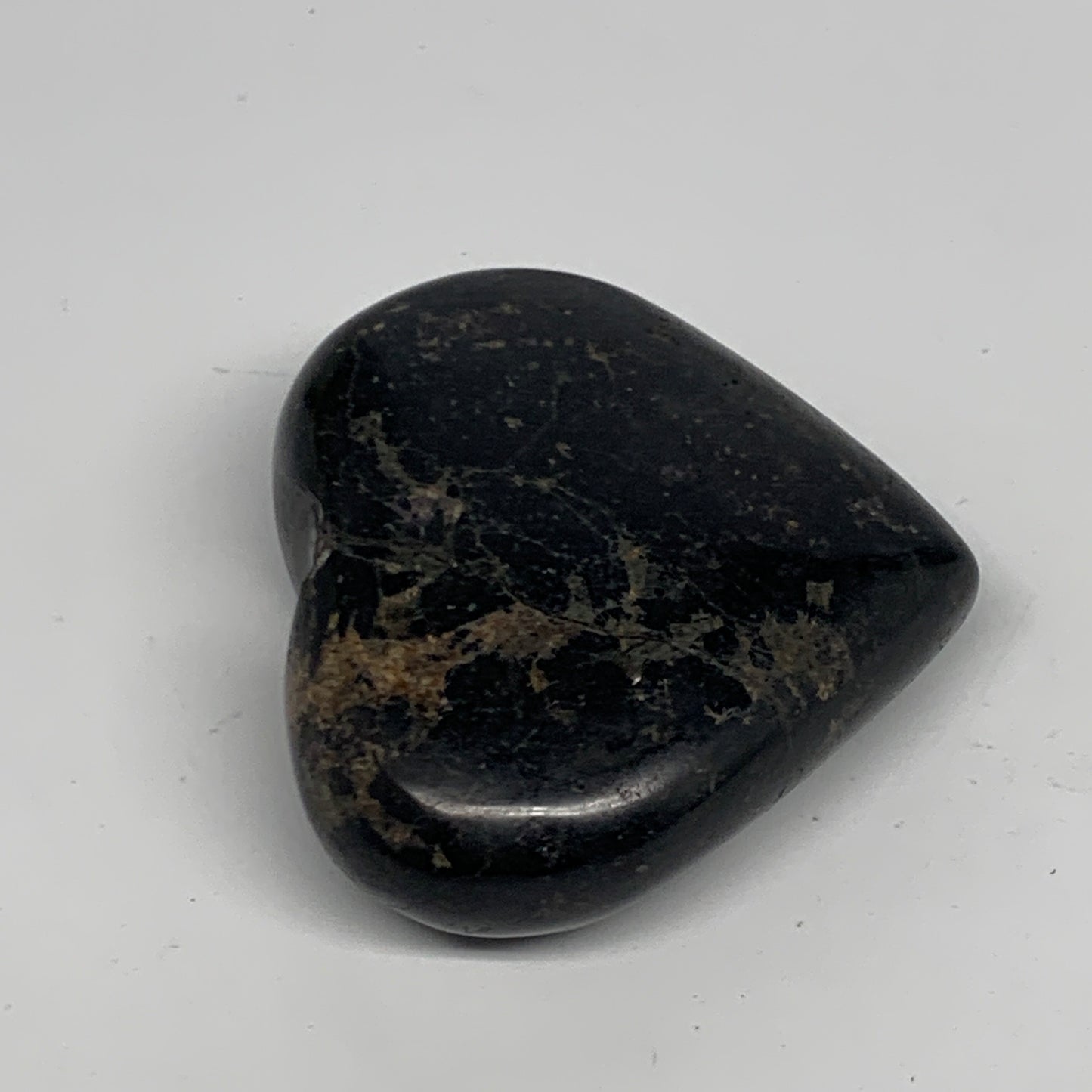 123g, 2.1"x2.4"x0.9", Black Tourmaline Heart Polished Crystal Home Decor, B21824