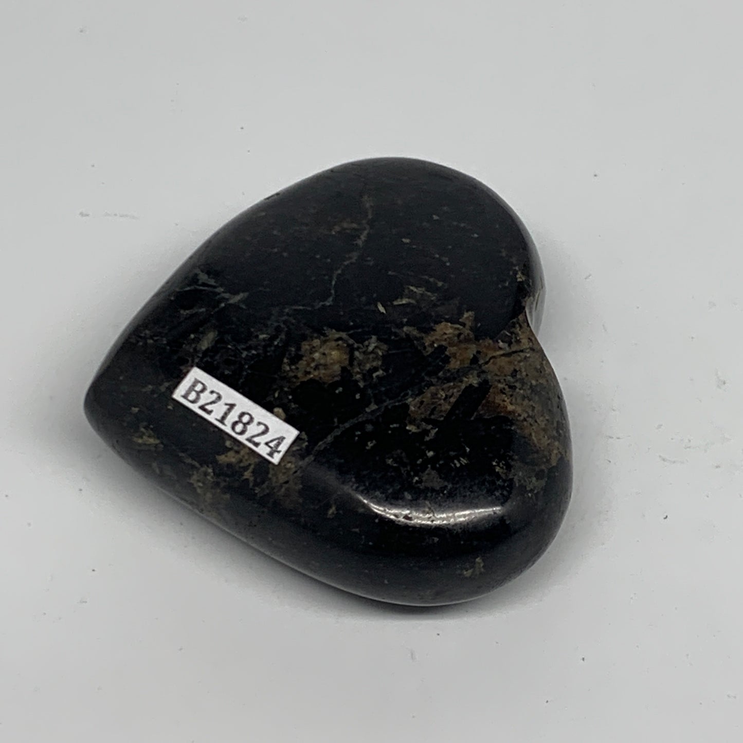 123g, 2.1"x2.4"x0.9", Black Tourmaline Heart Polished Crystal Home Decor, B21824