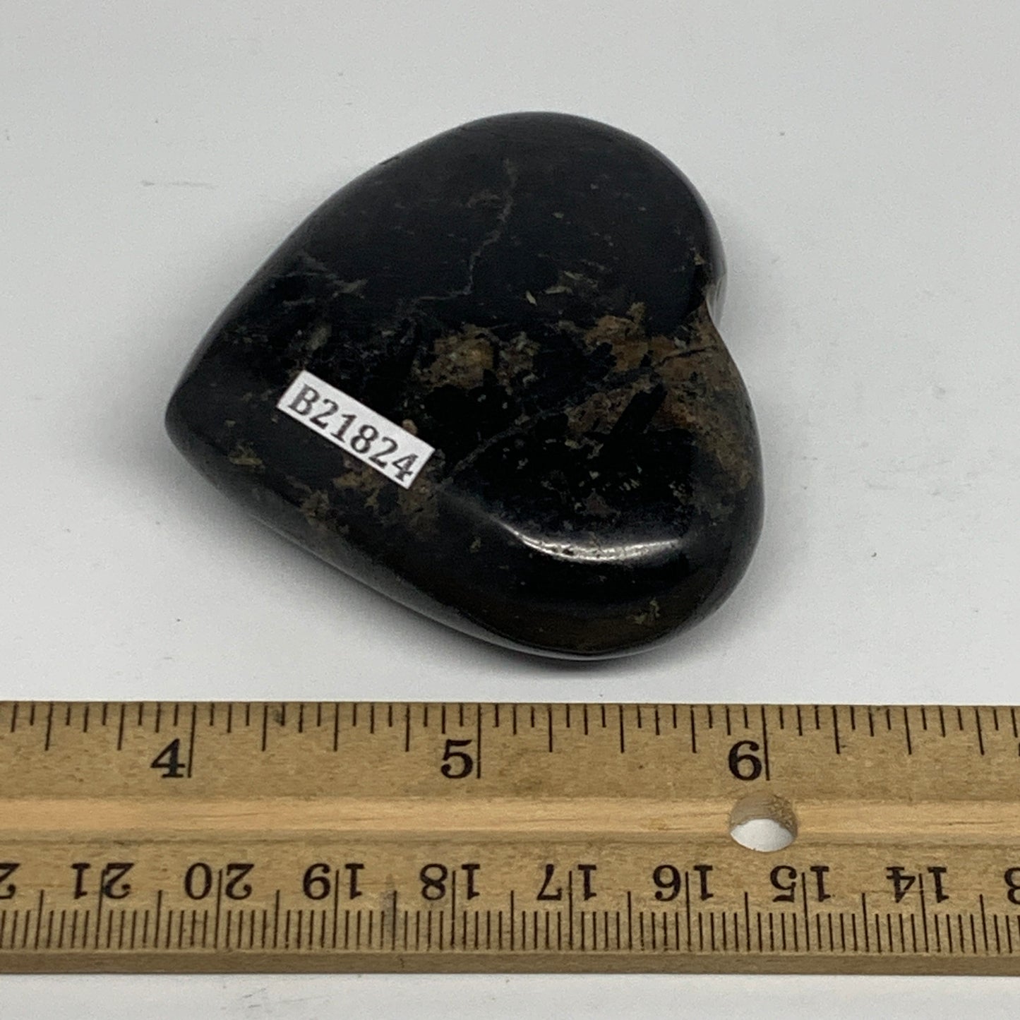 123g, 2.1"x2.4"x0.9", Black Tourmaline Heart Polished Crystal Home Decor, B21824