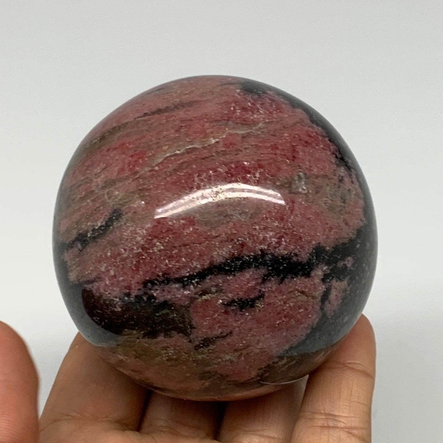580g,2.7"(69mm), Natural Untreated Rhodonite Sphere Ball @Madagascar, B22759