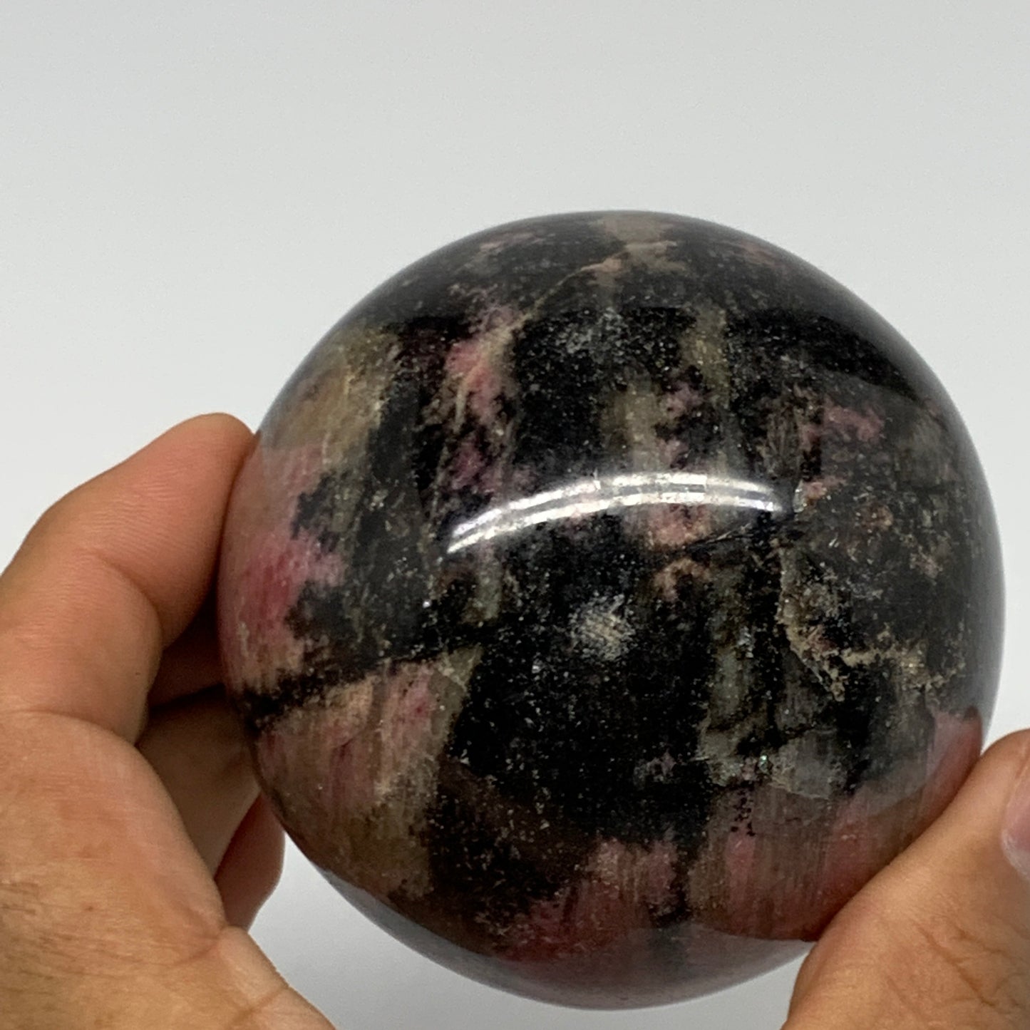 580g,2.7"(69mm), Natural Untreated Rhodonite Sphere Ball @Madagascar, B22759