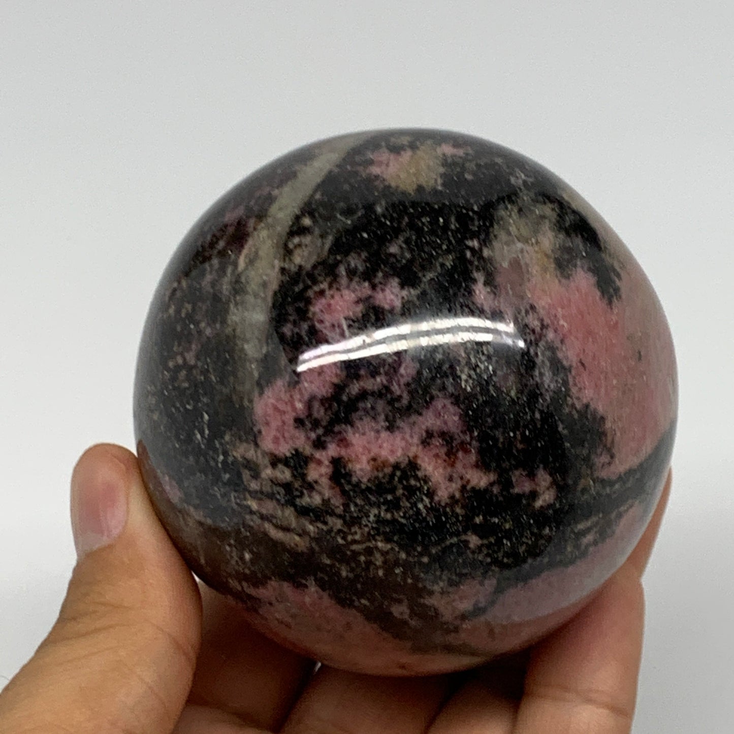 580g,2.7"(69mm), Natural Untreated Rhodonite Sphere Ball @Madagascar, B22759