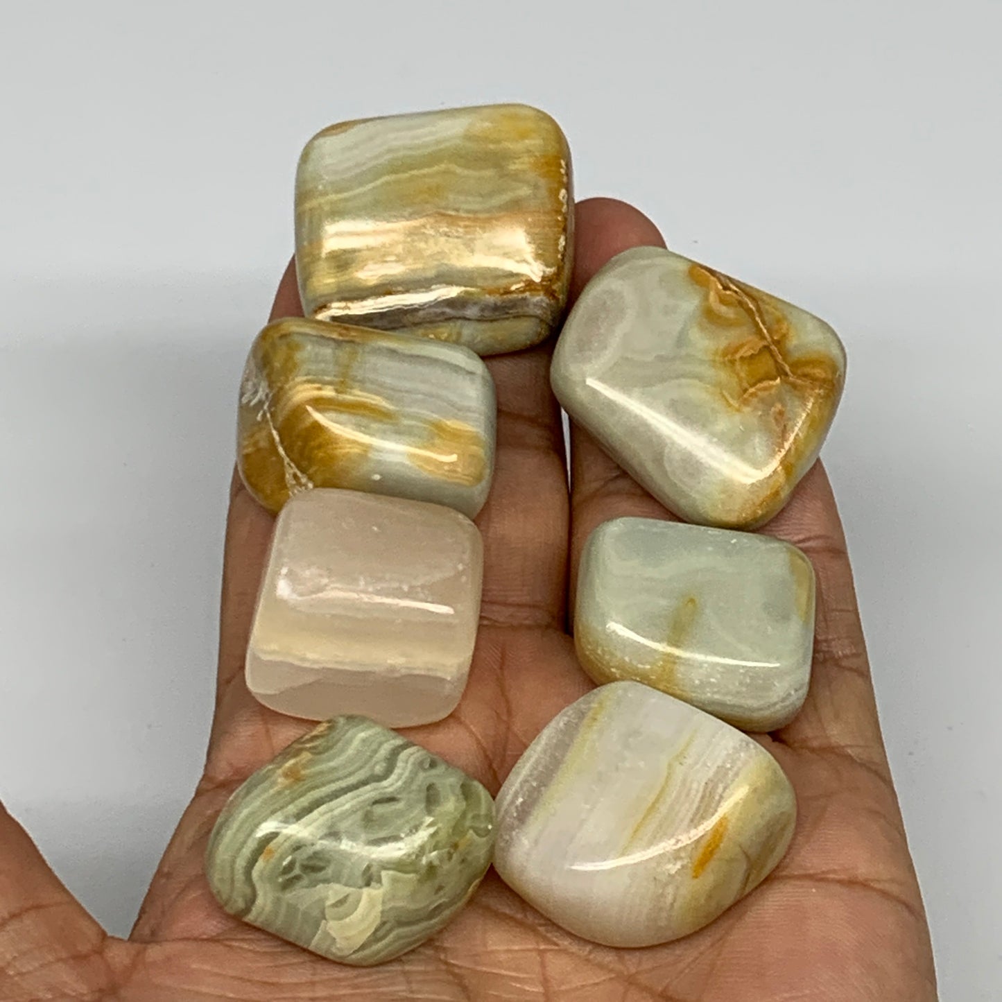 157.2g, 0.9"-1.3", 7pcs, Onyx/Banded Tumbled Stones @Afghanistan, B26722