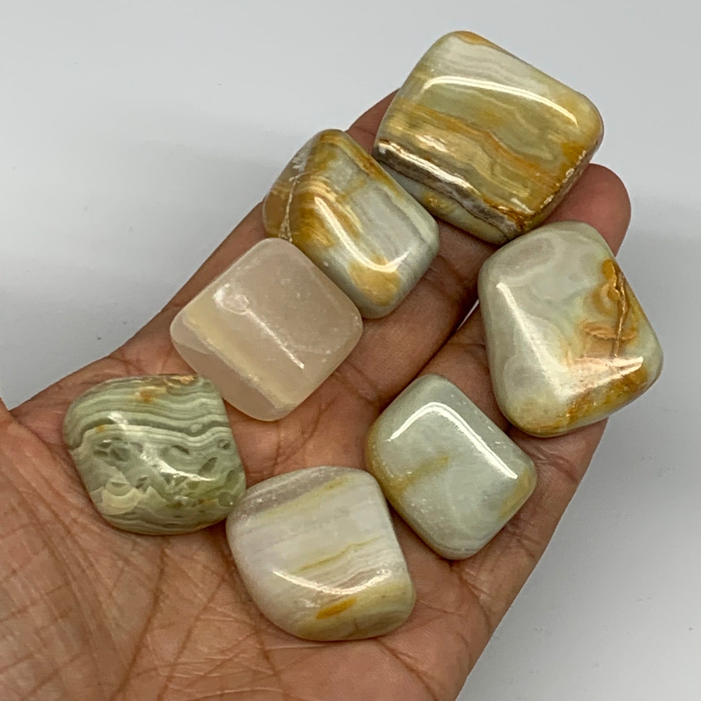 157.2g, 0.9"-1.3", 7pcs, Onyx/Banded Tumbled Stones @Afghanistan, B26722
