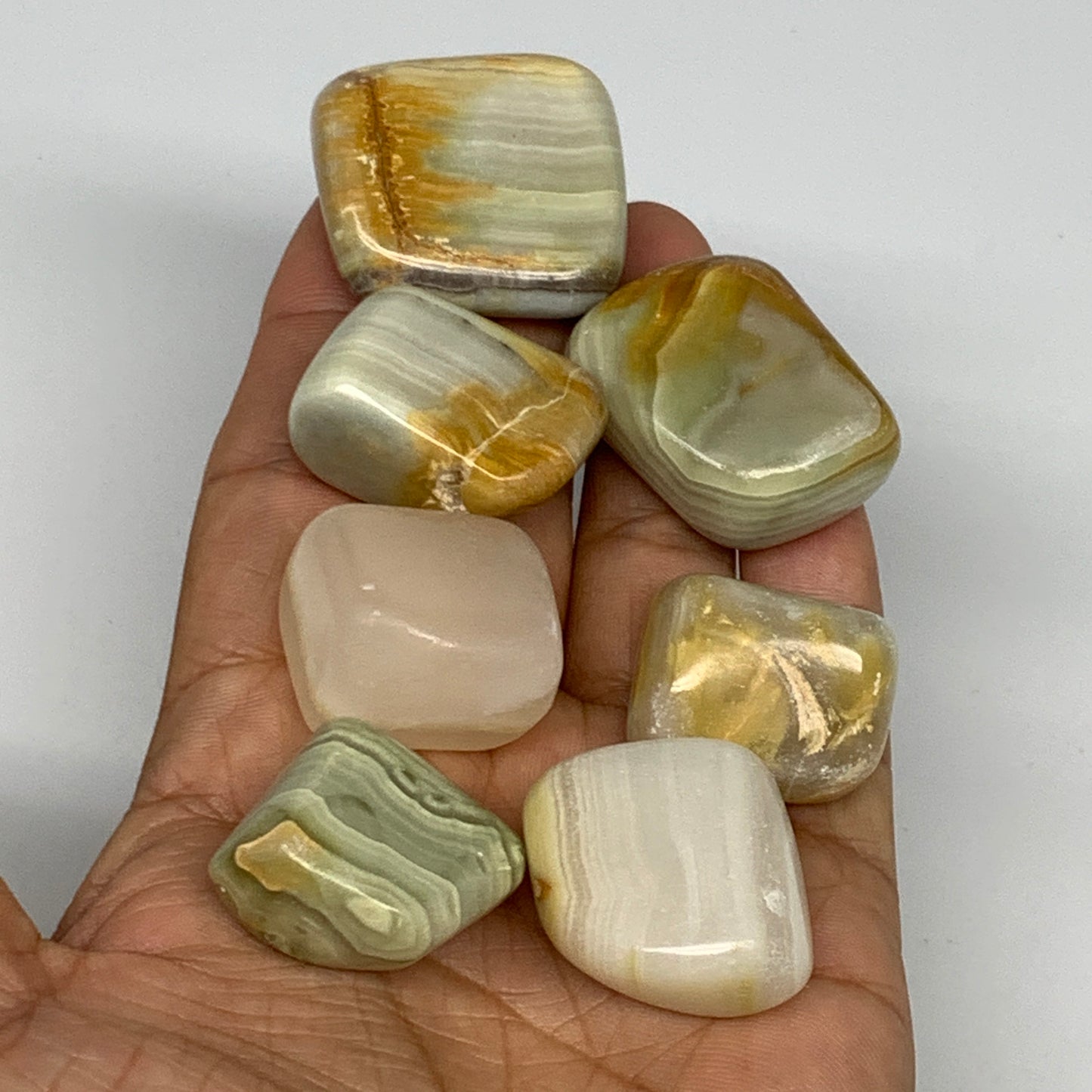 157.2g, 0.9"-1.3", 7pcs, Onyx/Banded Tumbled Stones @Afghanistan, B26722