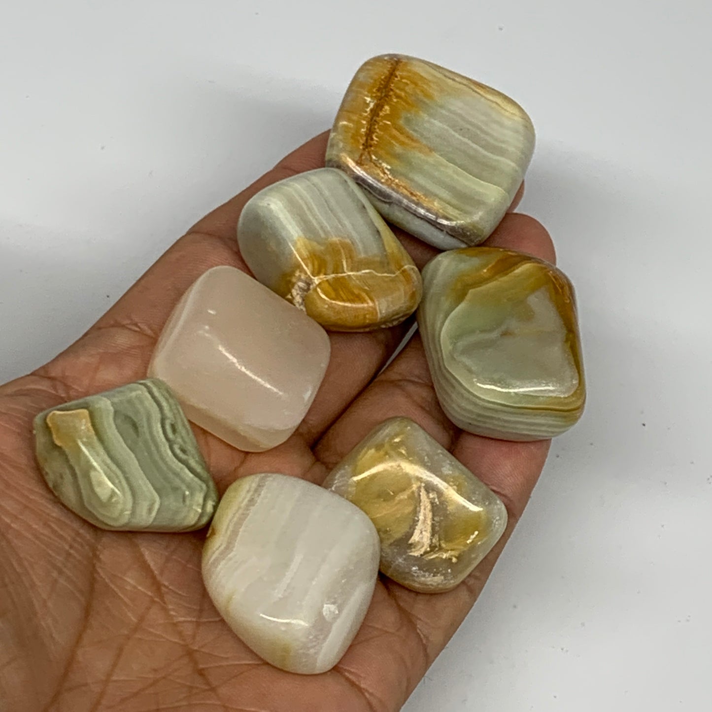 157.2g, 0.9"-1.3", 7pcs, Onyx/Banded Tumbled Stones @Afghanistan, B26722