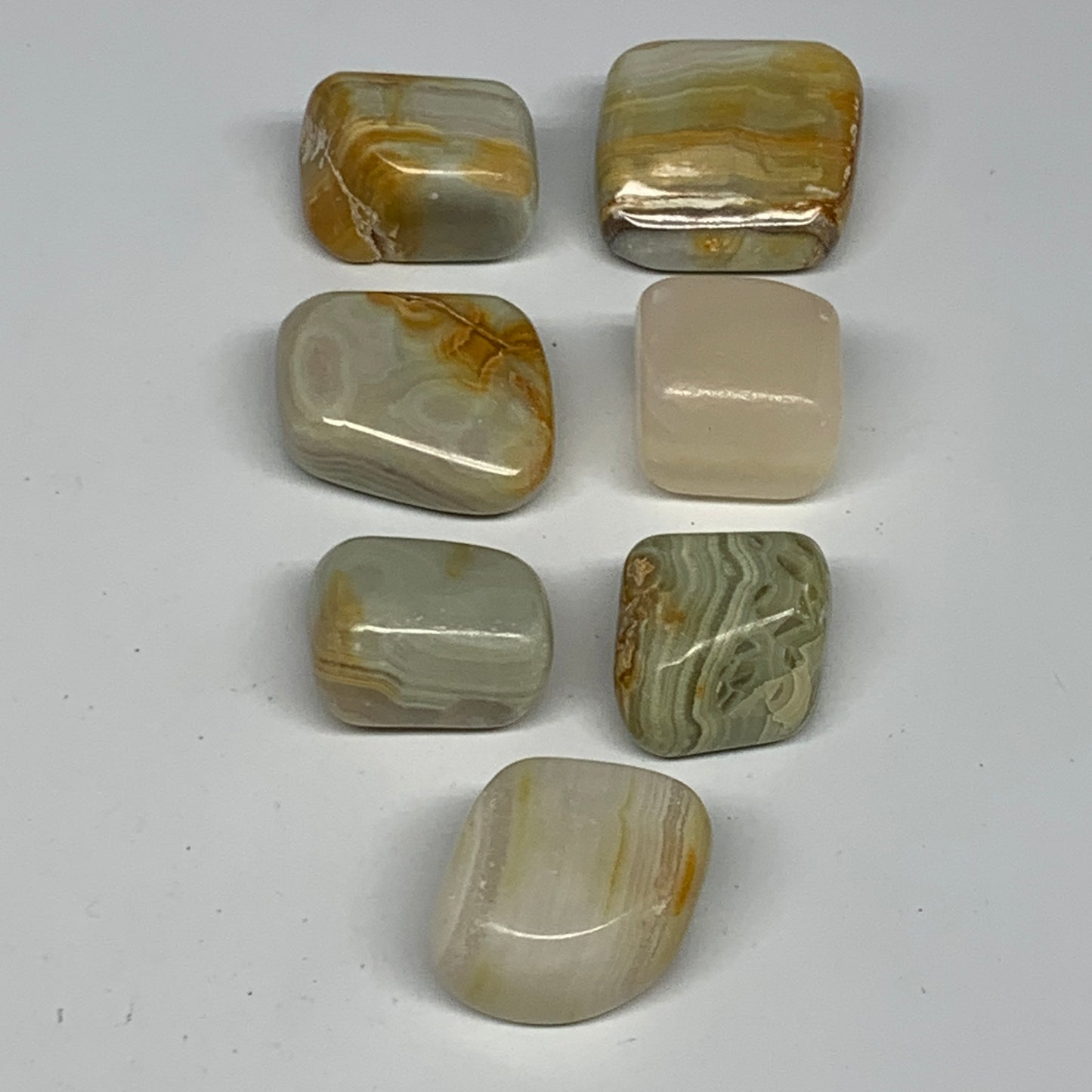 157.2g, 0.9"-1.3", 7pcs, Onyx/Banded Tumbled Stones @Afghanistan, B26722