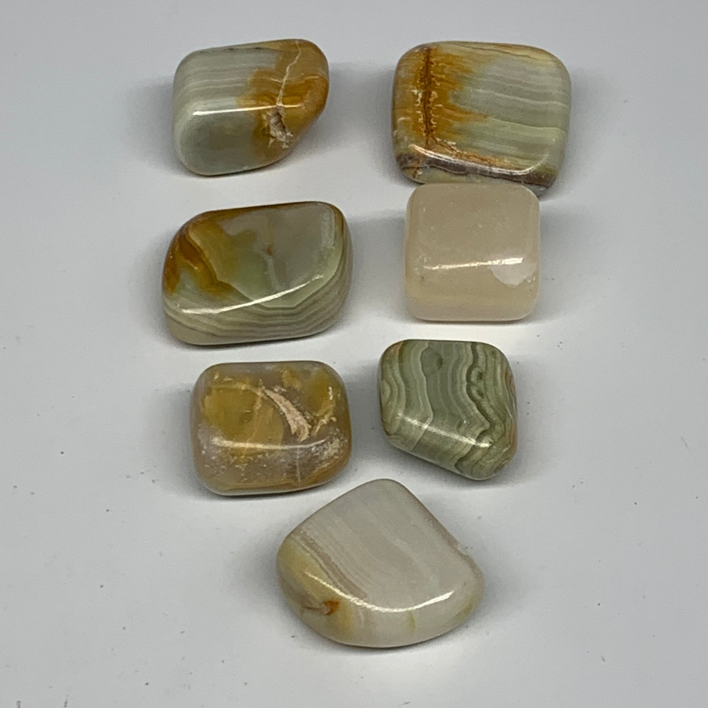 157.2g, 0.9"-1.3", 7pcs, Onyx/Banded Tumbled Stones @Afghanistan, B26722