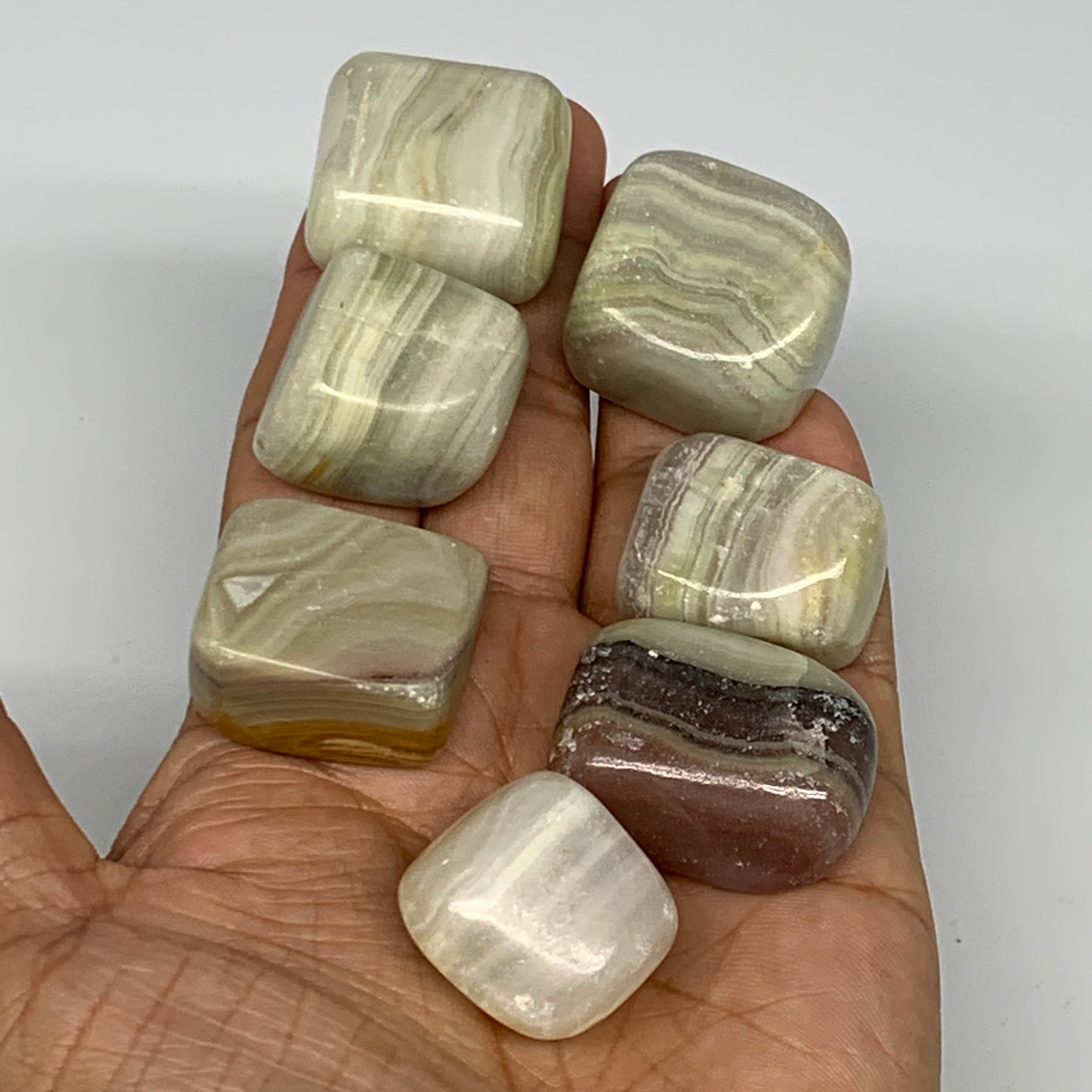 160.7g, 0.9"-1.3", 7pcs, Onyx/Banded Tumbled Stones @Afghanistan, B26723