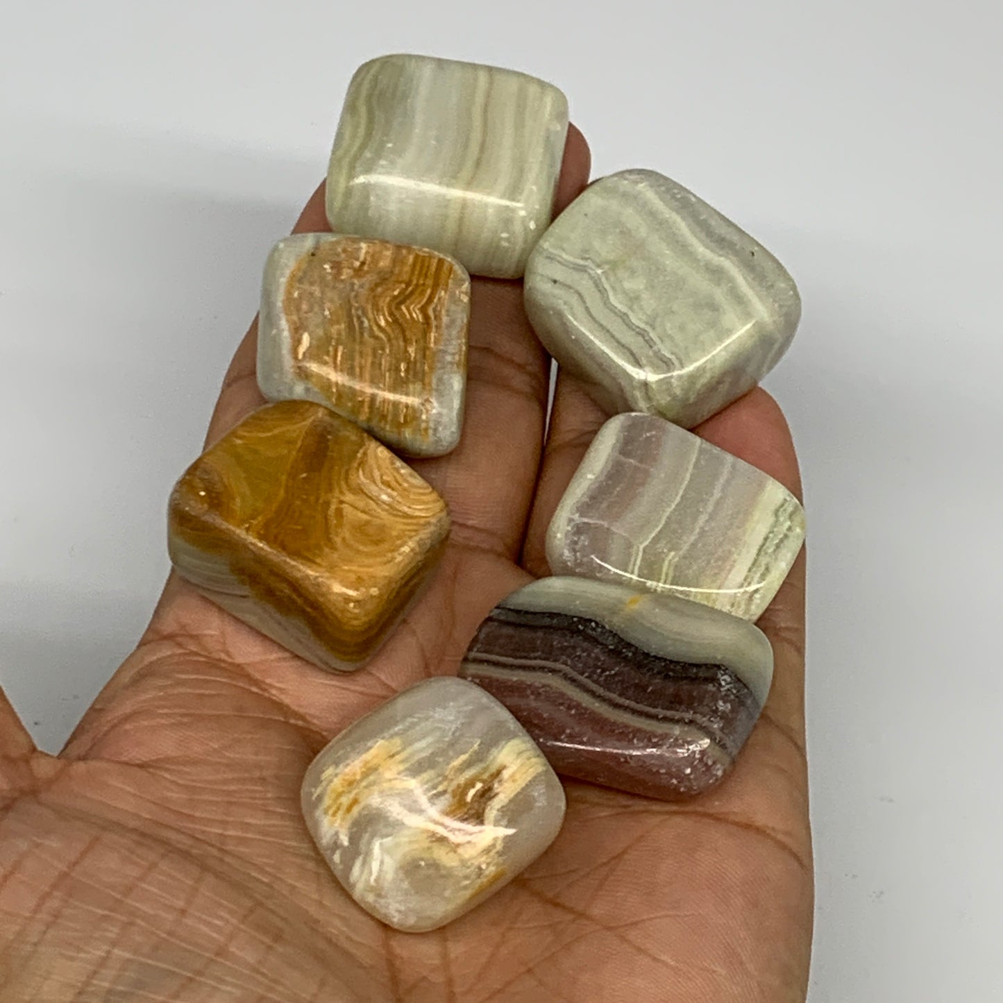 160.7g, 0.9"-1.3", 7pcs, Onyx/Banded Tumbled Stones @Afghanistan, B26723