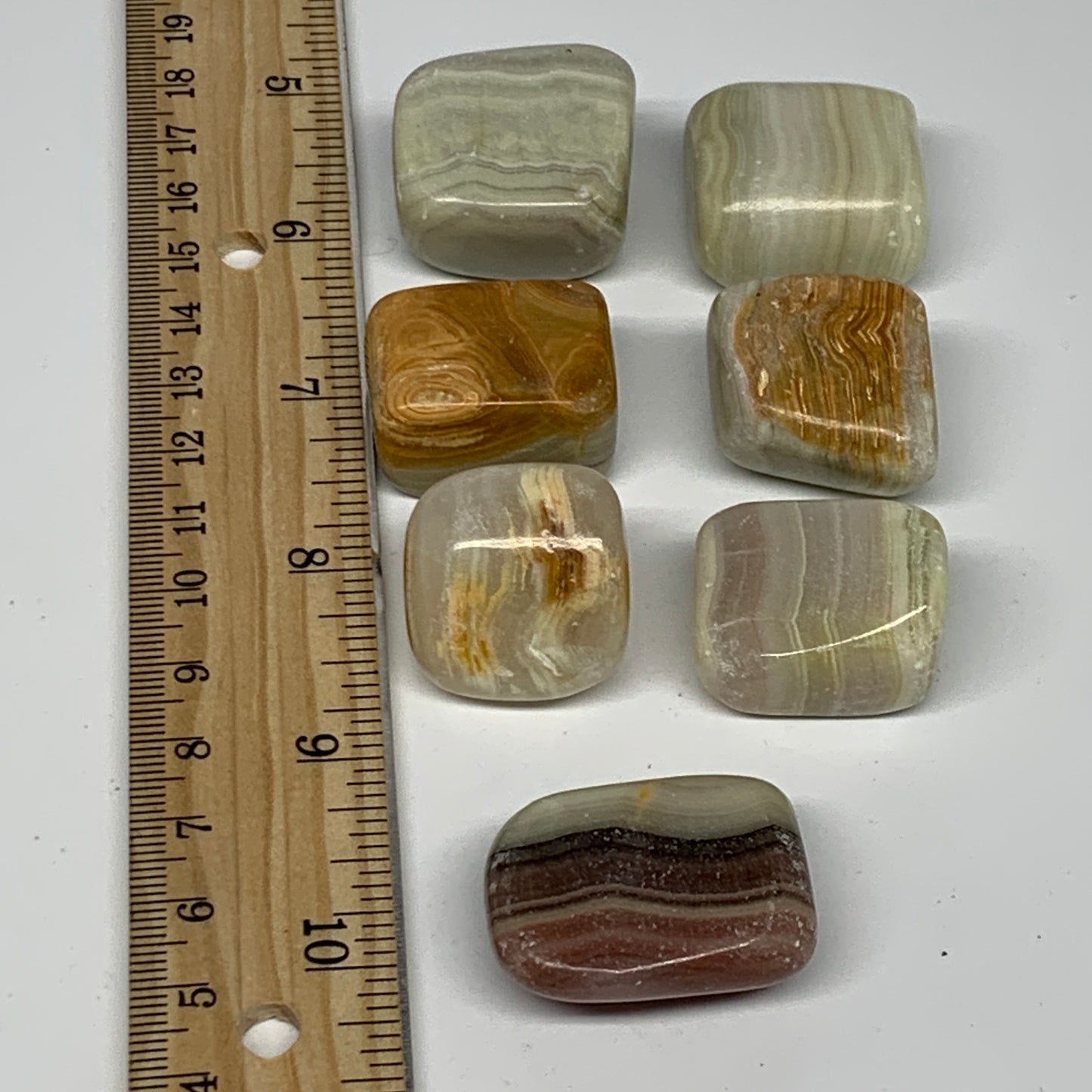 160.7g, 0.9"-1.3", 7pcs, Onyx/Banded Tumbled Stones @Afghanistan, B26723