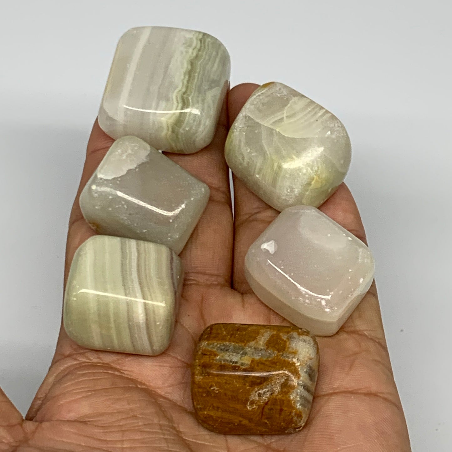 153g, 1"-1.2", 6pcs, Onyx/Banded Tumbled Stones @Afghanistan, B26724