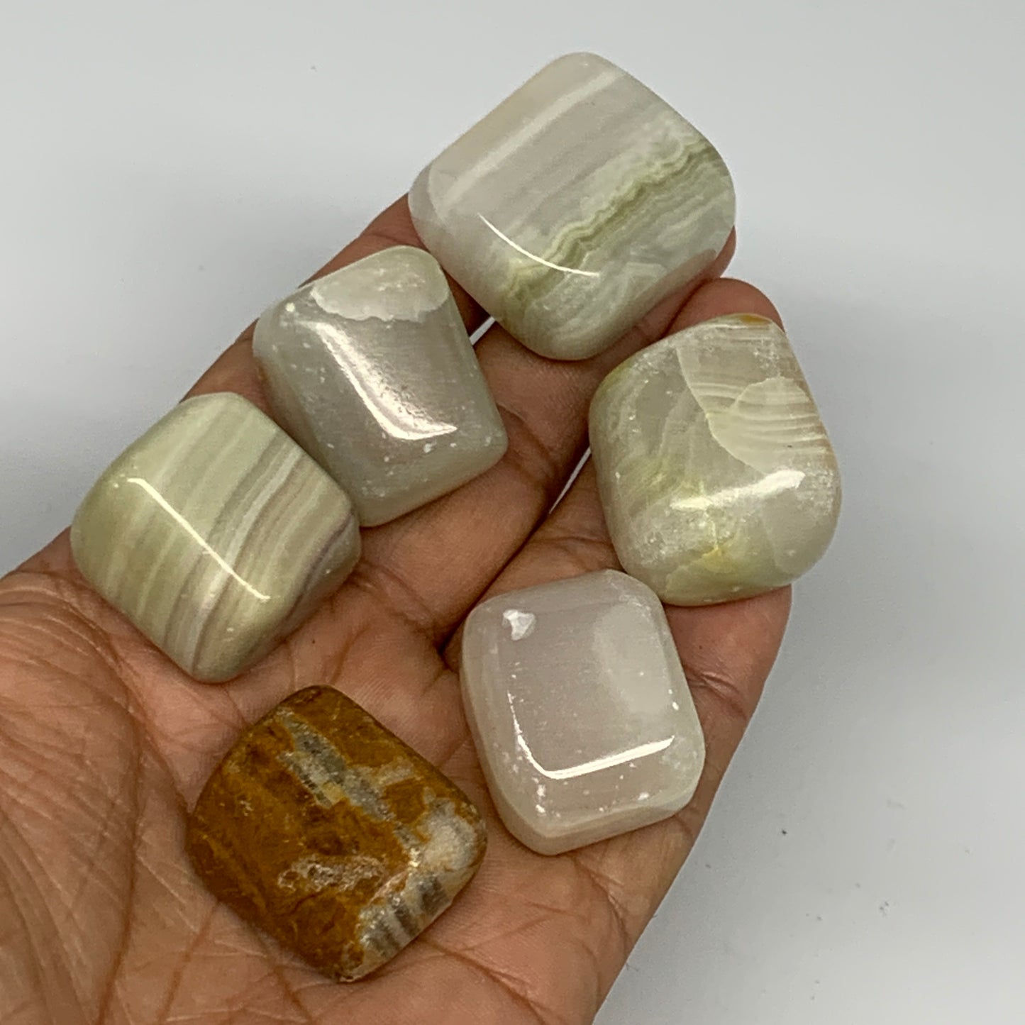 153g, 1"-1.2", 6pcs, Onyx/Banded Tumbled Stones @Afghanistan, B26724