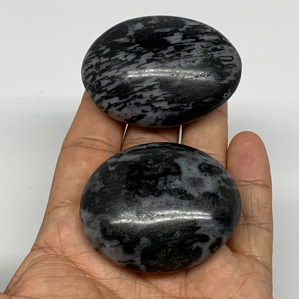 137.6g, 2"-2.1", 2pcs, Indigo Gabro (Merlinite) Palm-Stone @Madagascar, B17931