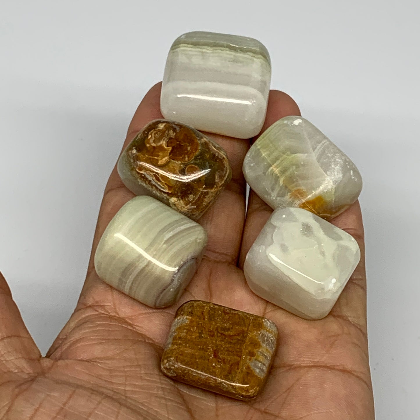 153g, 1"-1.2", 6pcs, Onyx/Banded Tumbled Stones @Afghanistan, B26724