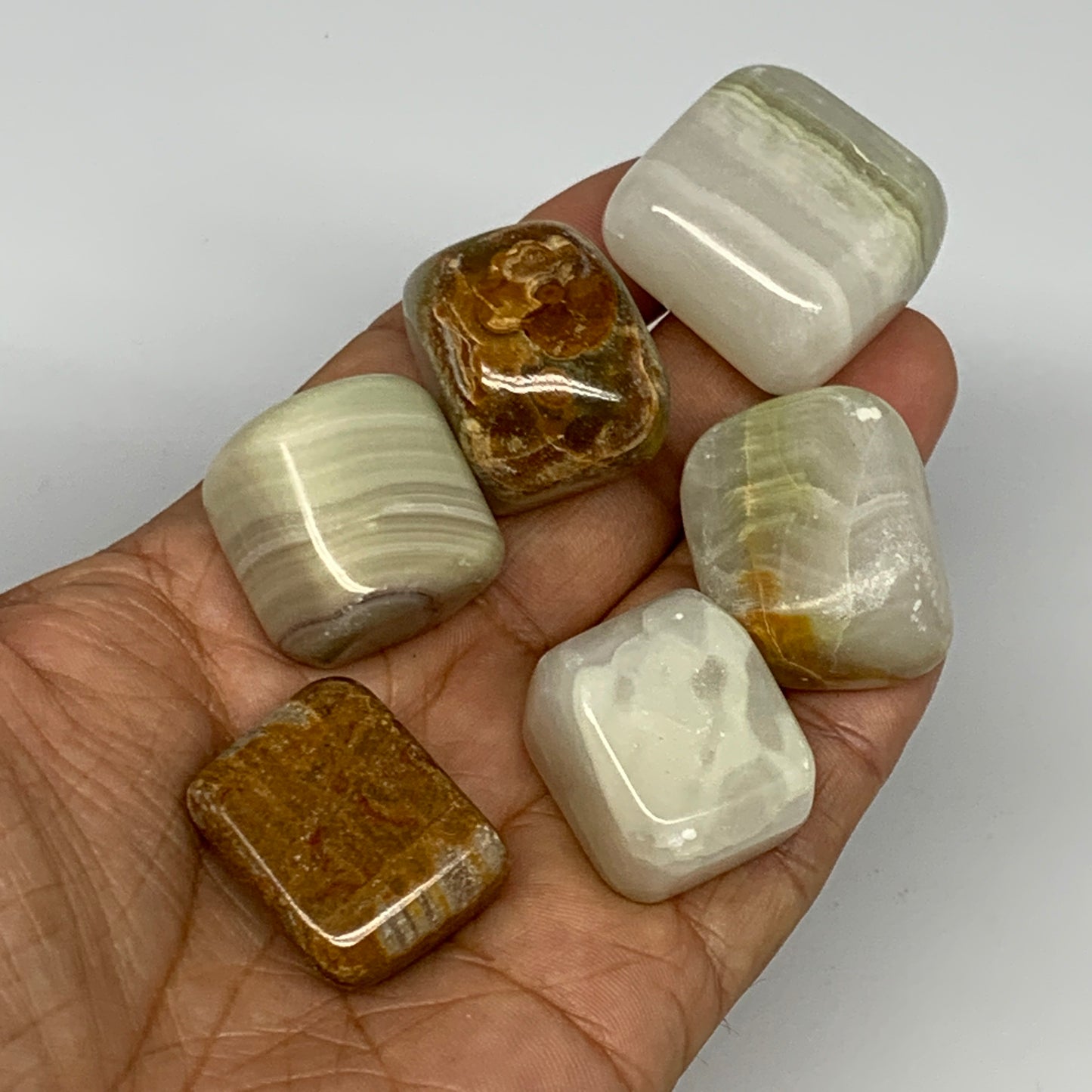 153g, 1"-1.2", 6pcs, Onyx/Banded Tumbled Stones @Afghanistan, B26724